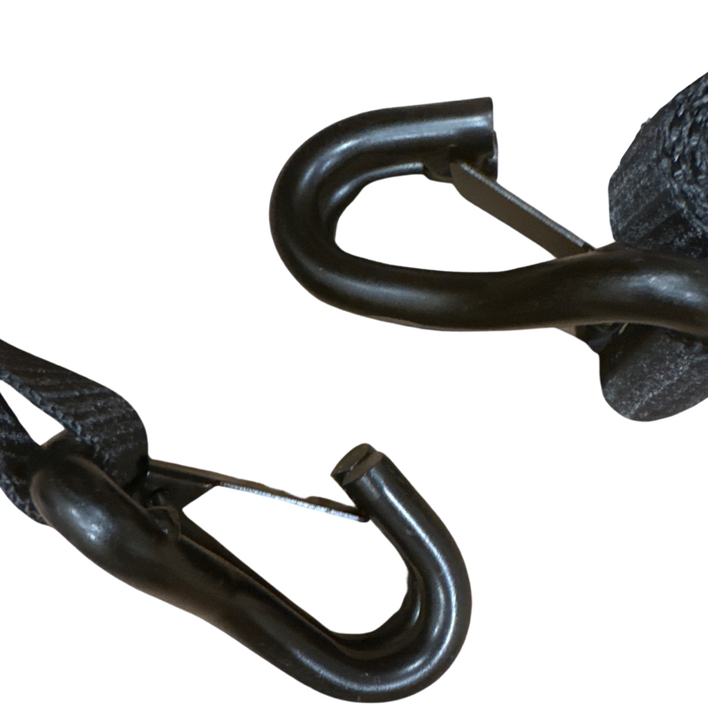 MOJAB OFFROAD 2" x 10' ratchet tie-down with closed hook and 2" x 39" axle tie-down set of 4 for vehicle securing.