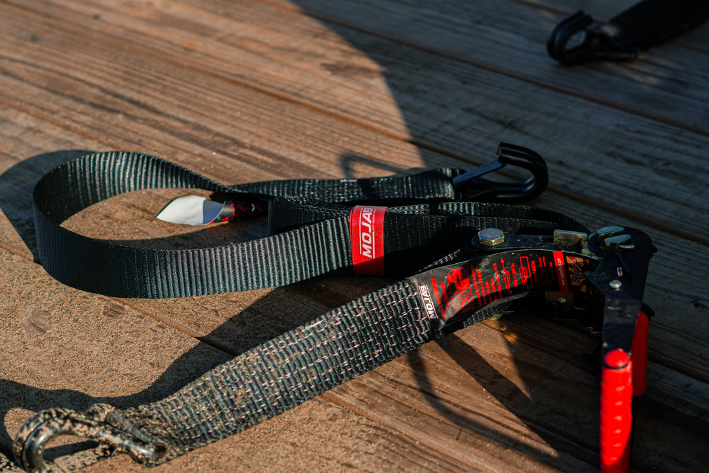 MOJAB OFFROAD 2" x 10' ratchet tie-down with closed hook and 2" x 39" axle tie-down set of 4 for secure cargo straps