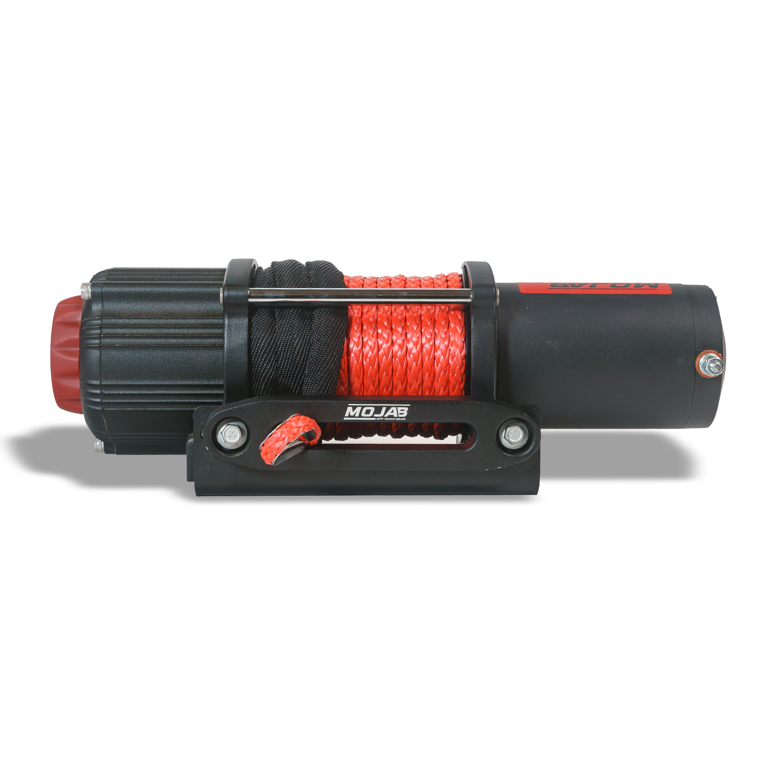 MOJAB OFFROAD MO6.0 Series Electric Winch showing metal drum and control box for off-road vehicle recovery.