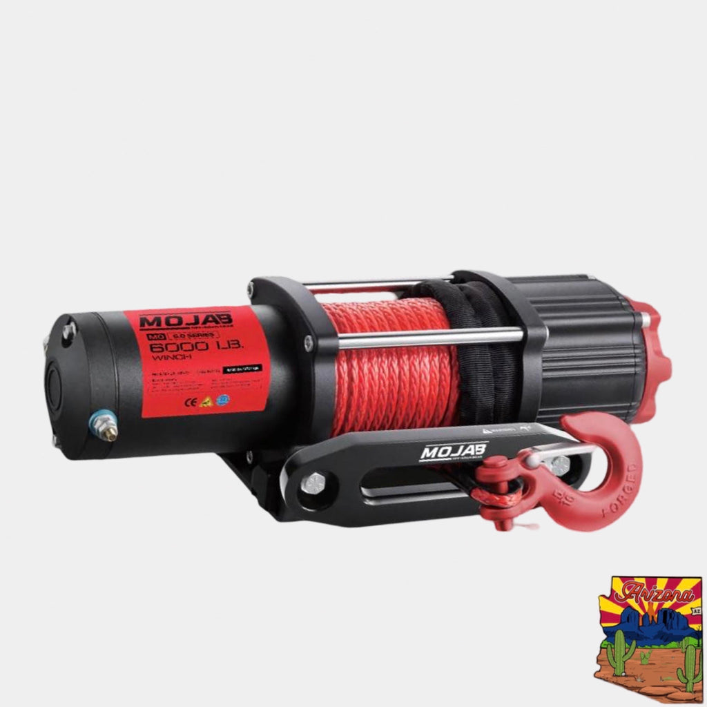 MOJAB OFFROAD MO6.0 Series Electric Winch with durable steel cable and control switch for heavy-duty off-road vehicle recovery.