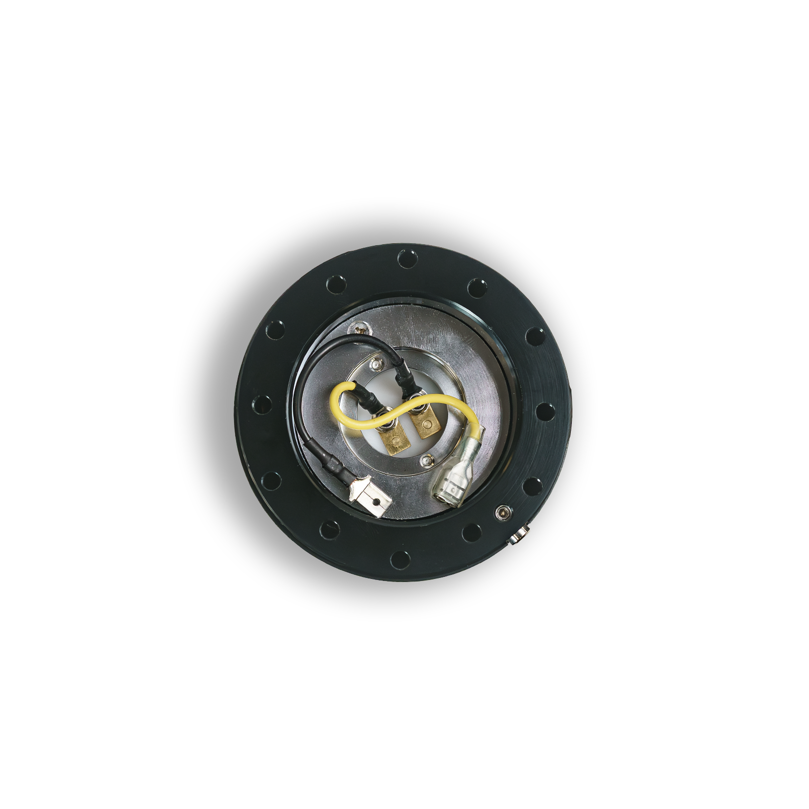 MOJAB OFFROAD quick release steering wheel hub with black metal construction and secure locking mechanism.