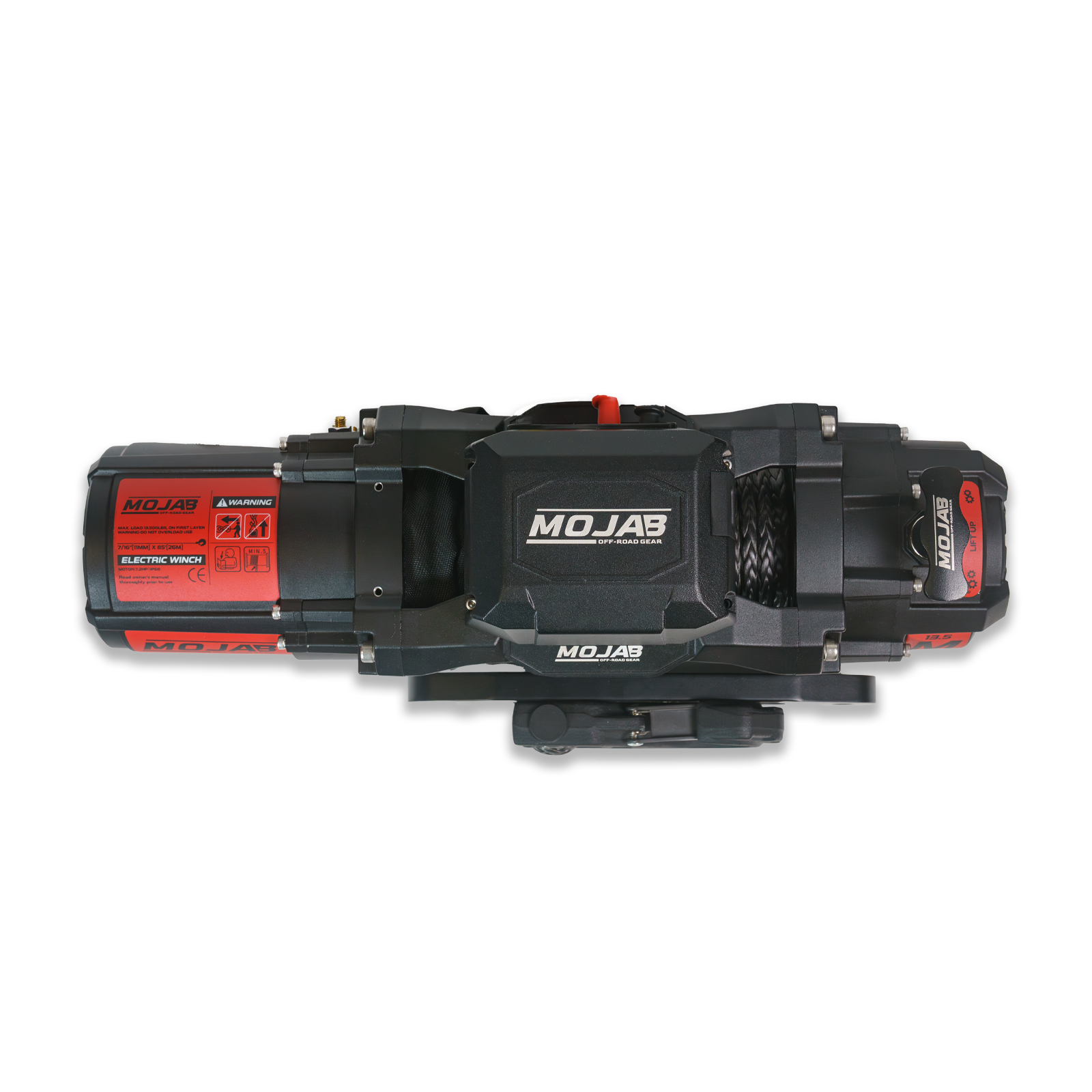 MOJAB OFFROAD MO13.5 Series electric winch with black metal casing and control cable, designed for off-road vehicle recovery.