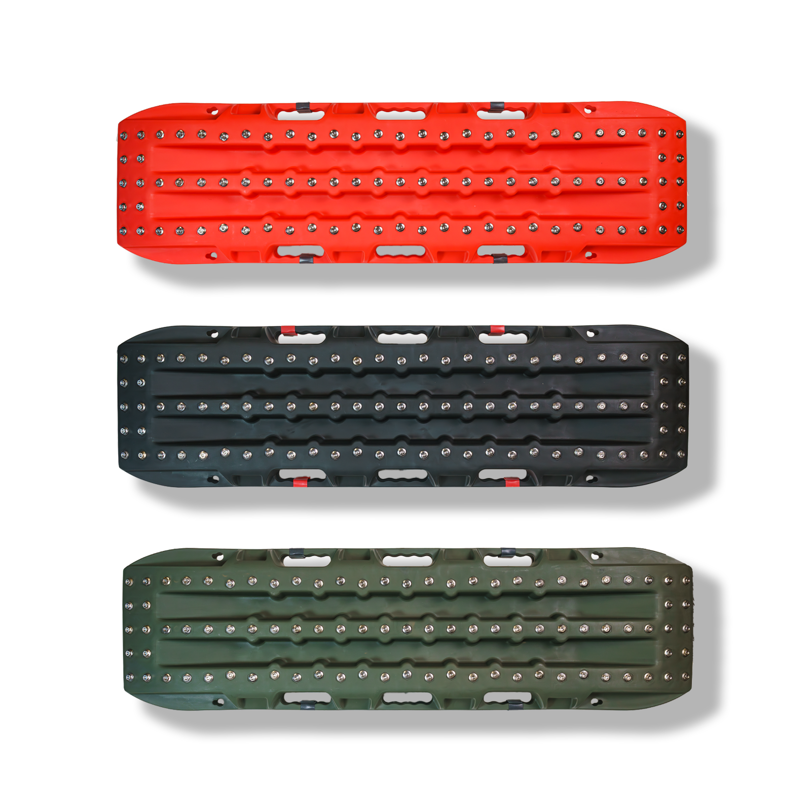 Two MOJAB OFFROAD Ultimate Traction recovery boards with steel plugs, black recovery boards for vehicle recovery and off-road use.