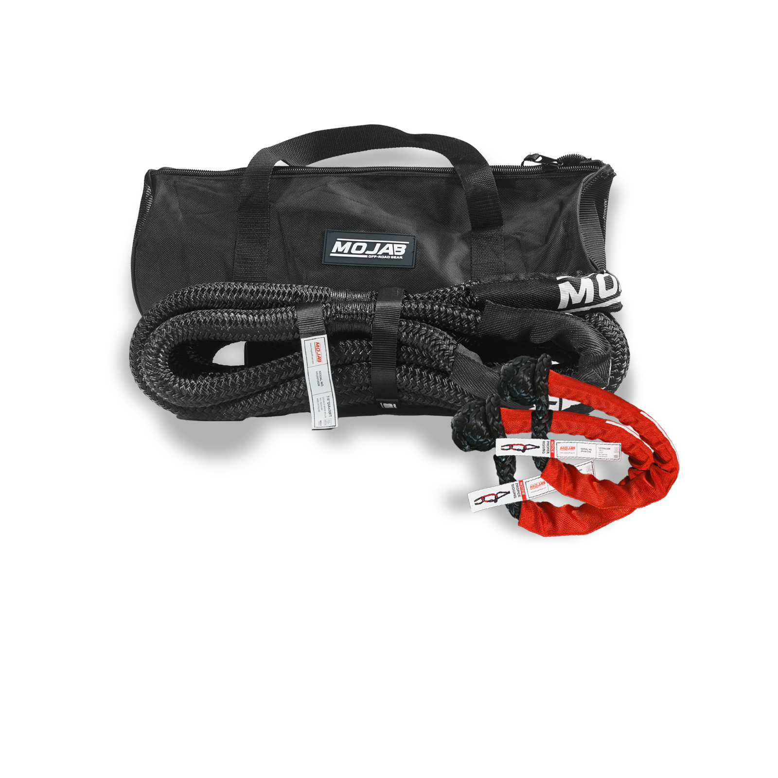 MOJAB OFFROAD Advanced Recovery Kit with 3 tools, 2 storage bags, Velcro tape, and lifetime warranty for off-road recovery.