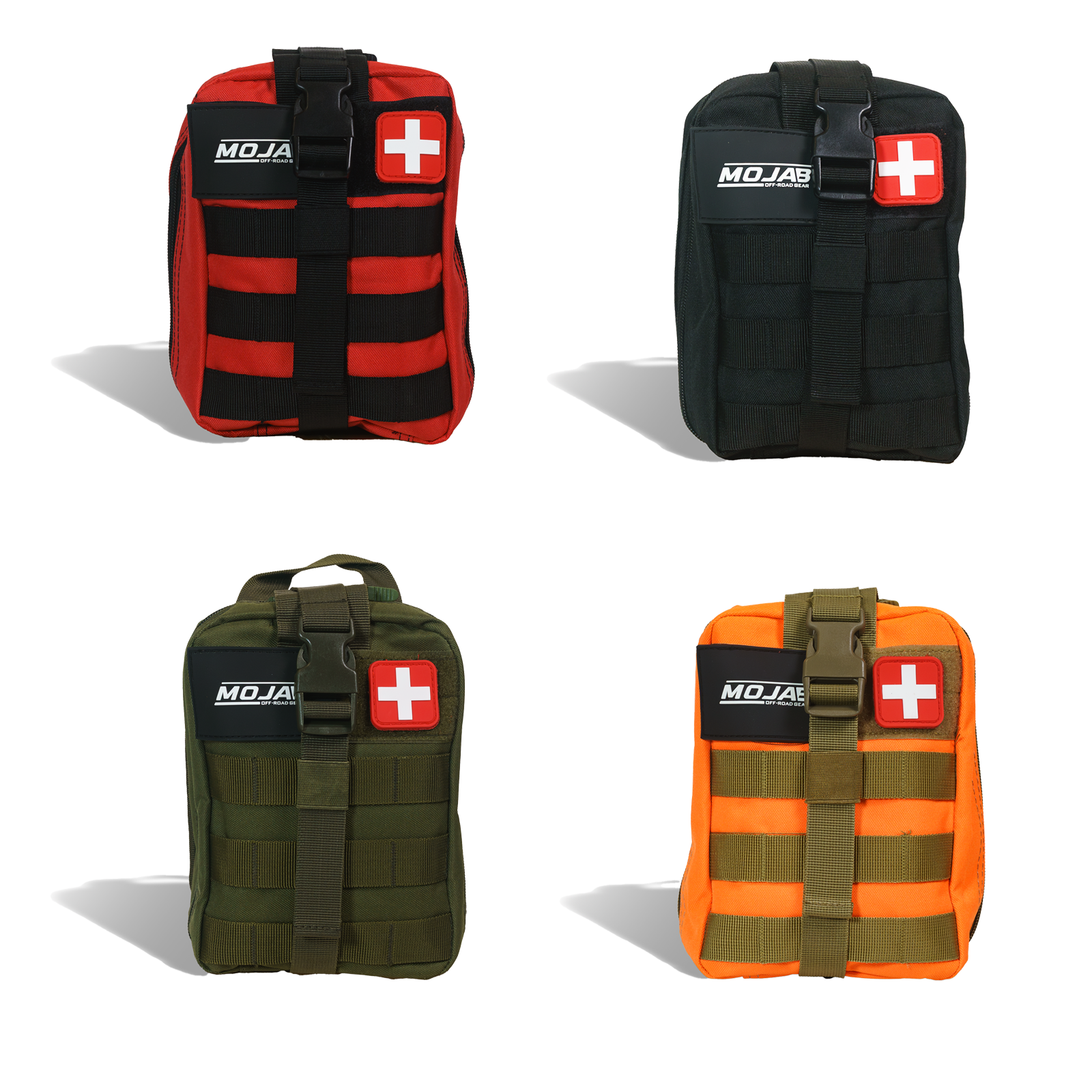 Red MOJAB OFFROAD first aid recovery kit with 151 pieces, essential medical supplies for outdoor and emergency use.