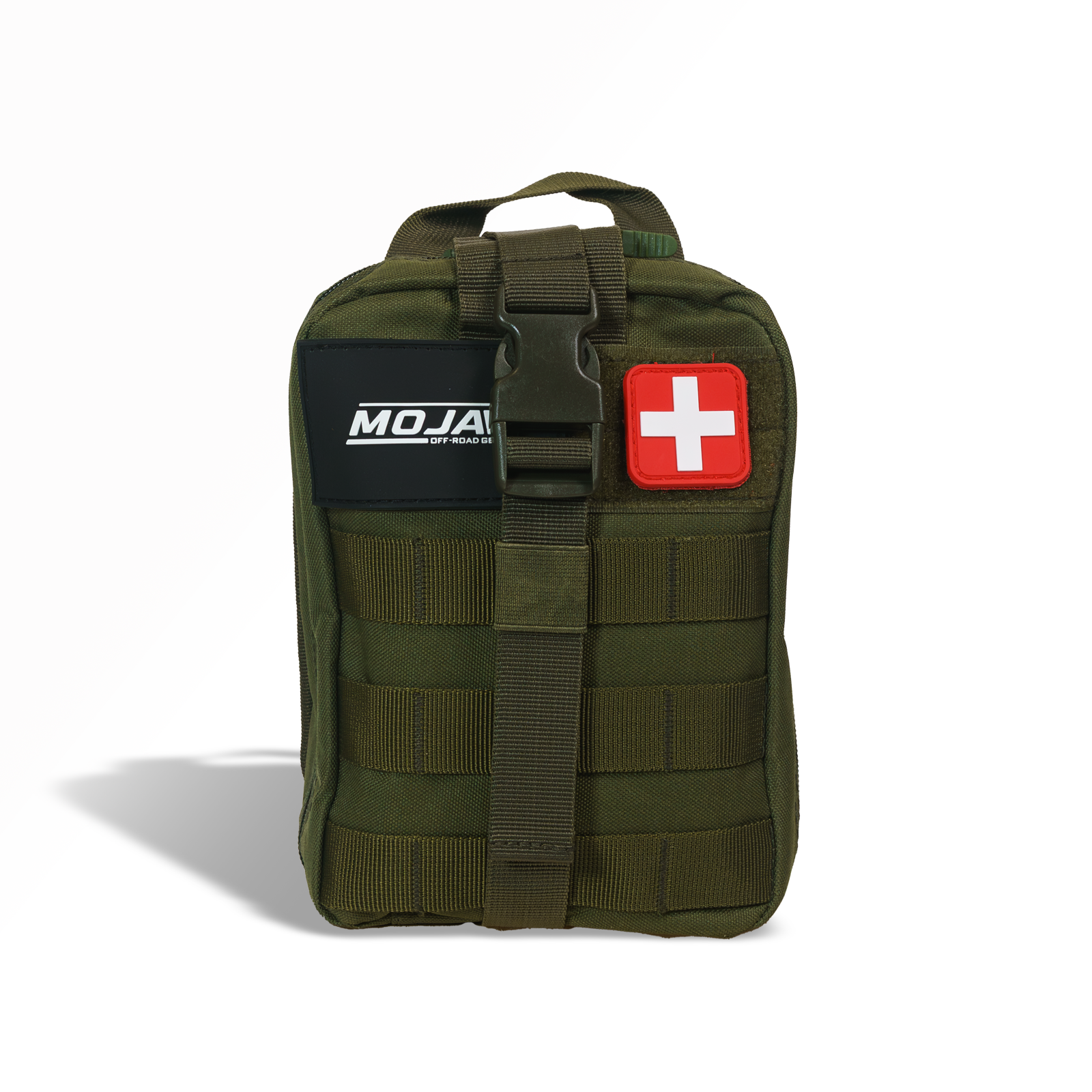 Red MOJAB OFFROAD 151-piece recovery first aid kit with essential medical supplies for emergencies.
