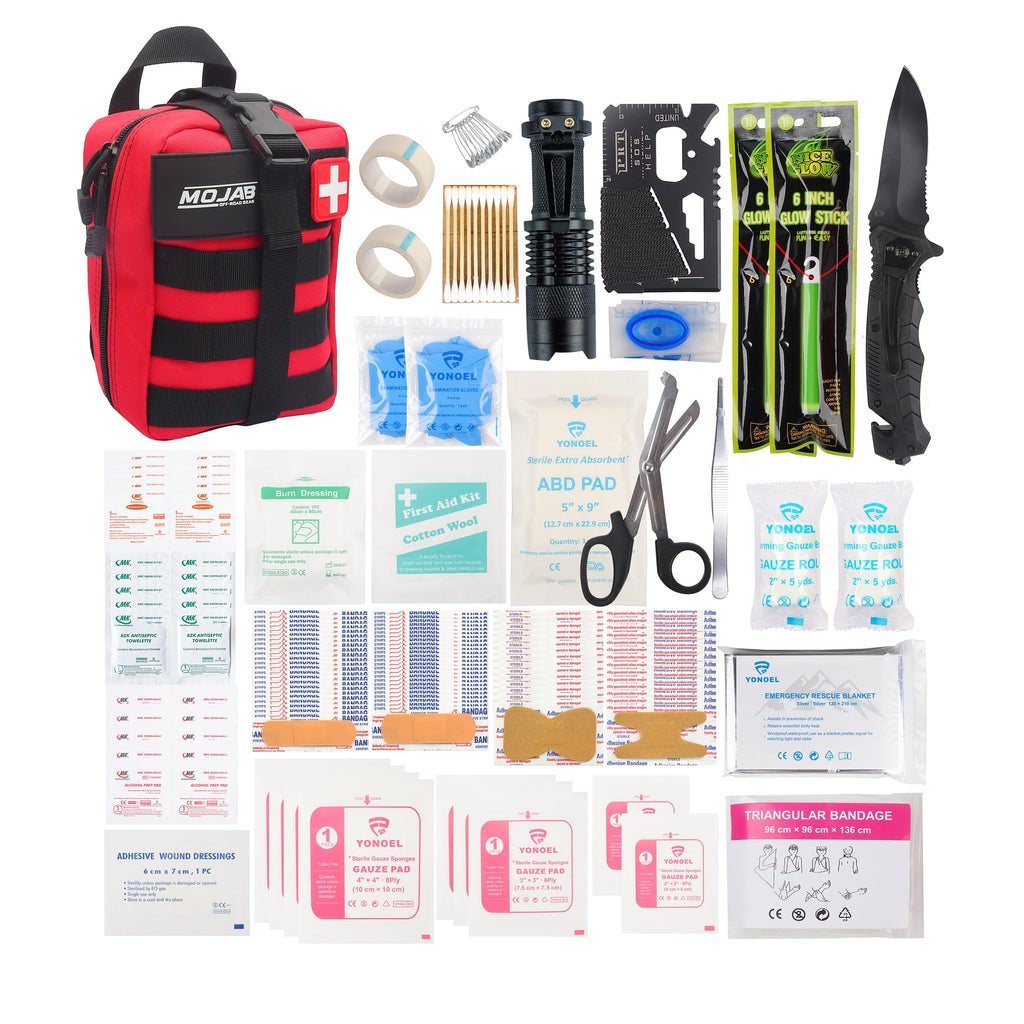 MOJAB OFFROAD 151-piece recovery first aid kit with red case, includes medical supplies for emergency outdoor recovery situations.