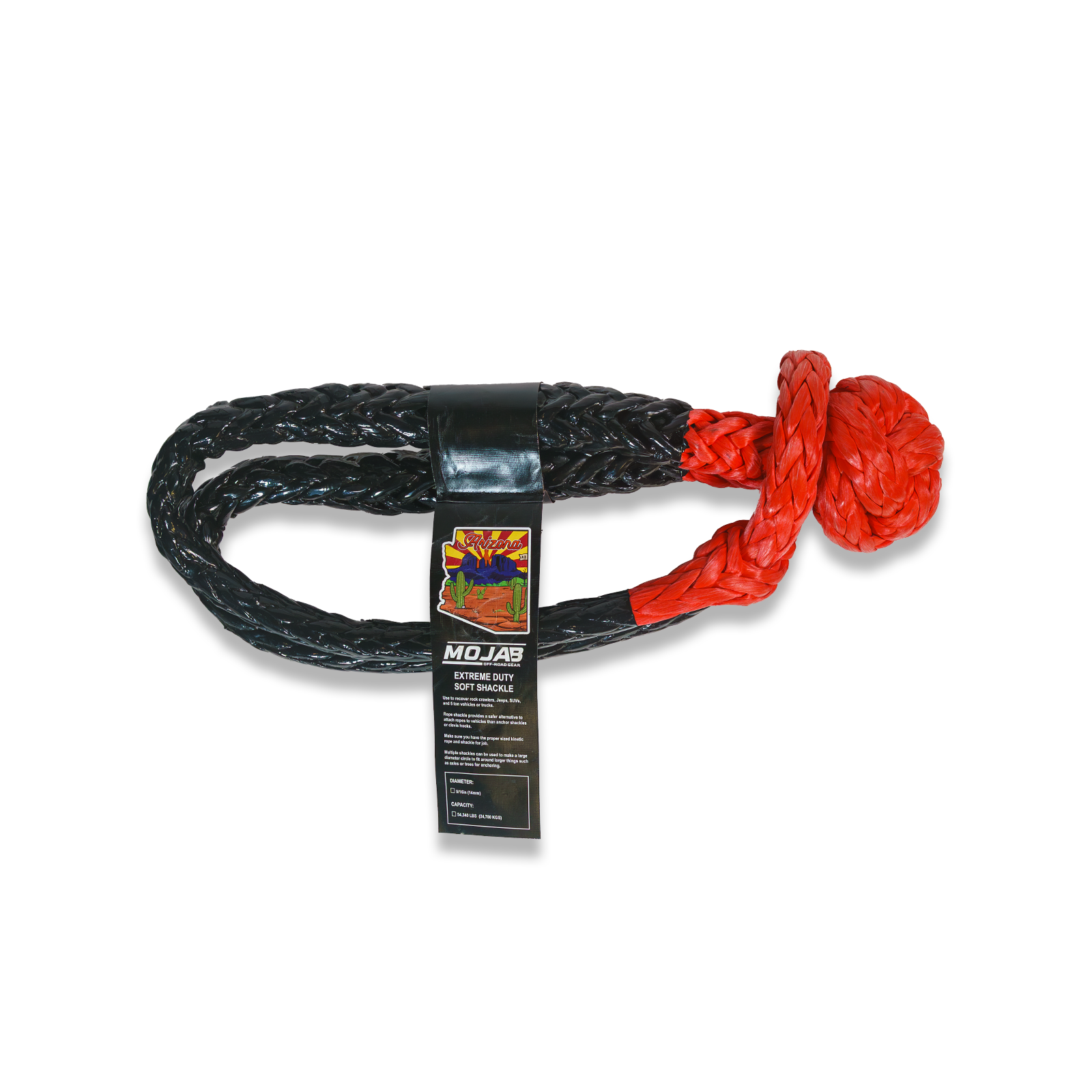 Red MOJAB OFFROAD extreme duty soft shackle in 9/16 inch diameter and 31.5 inches length, designed for heavy-duty off-road use.