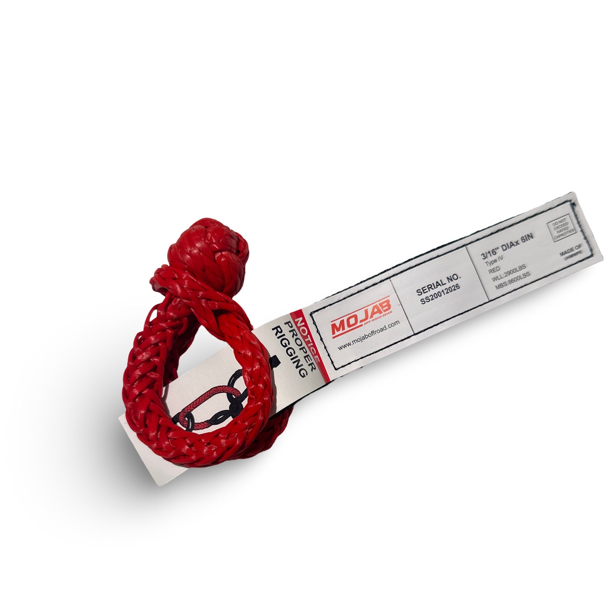 Red MOJAB OFFROAD Micro Soft Shackle 3/16” x 6” keychain and recovery accessory with lifetime warranty.