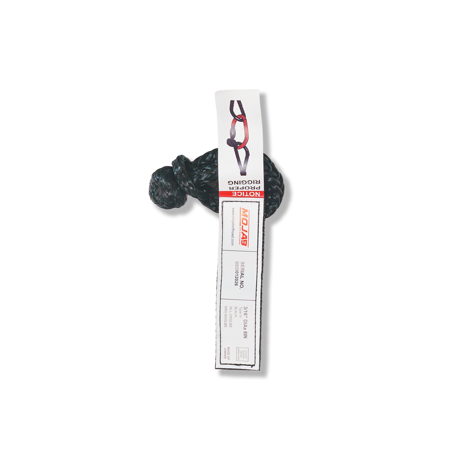 Red MOJAB OFFROAD Micro Soft Shackle 3/16" x 6" for keychain and recovery with lifetime warranty.