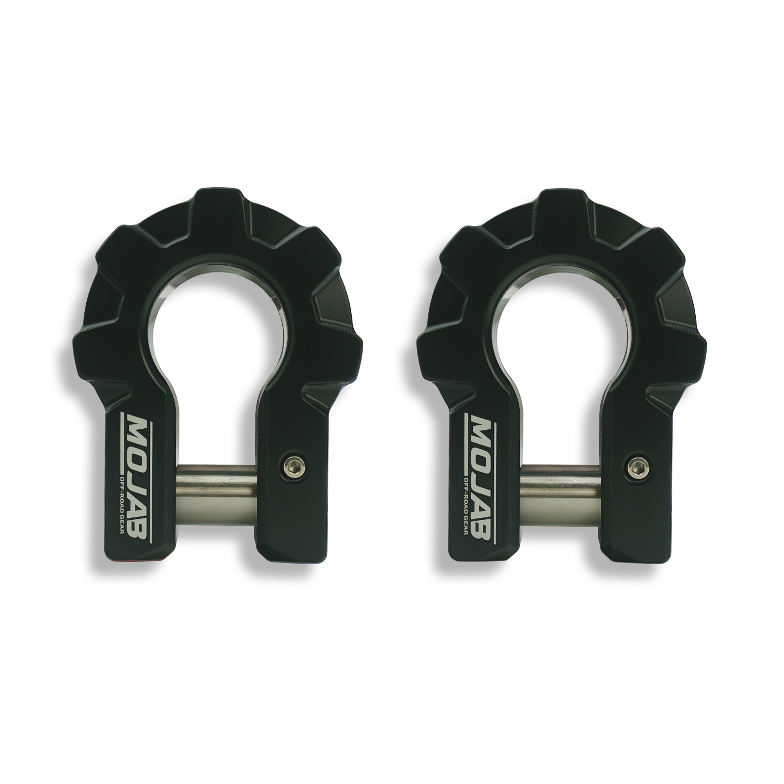 Red 3/4-inch extreme duty aluminum D-shackle set by Mojab Offroad, ceramic coated, heavy-duty recovery gear with lifetime warranty.