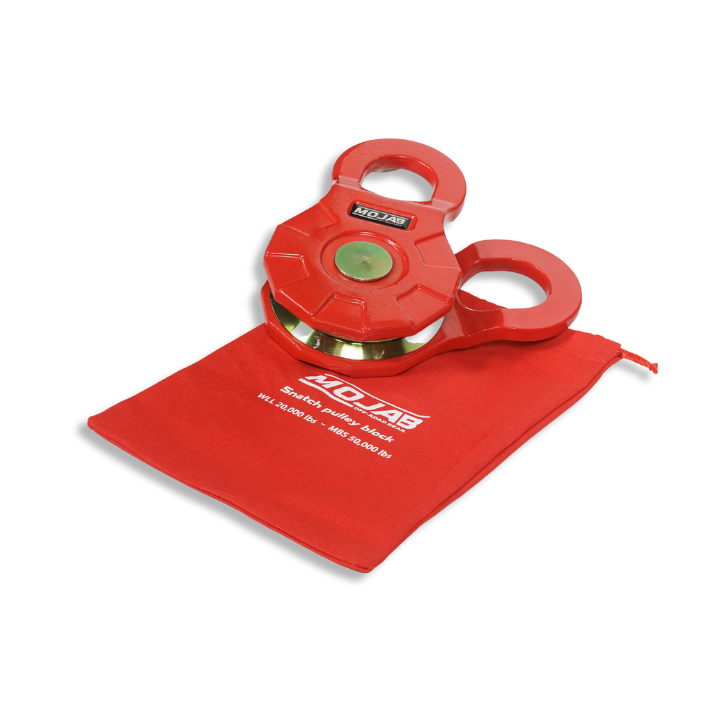 Black MOJAB OFFROAD Snatch Pulley Block for off-road recovery and towing applications.