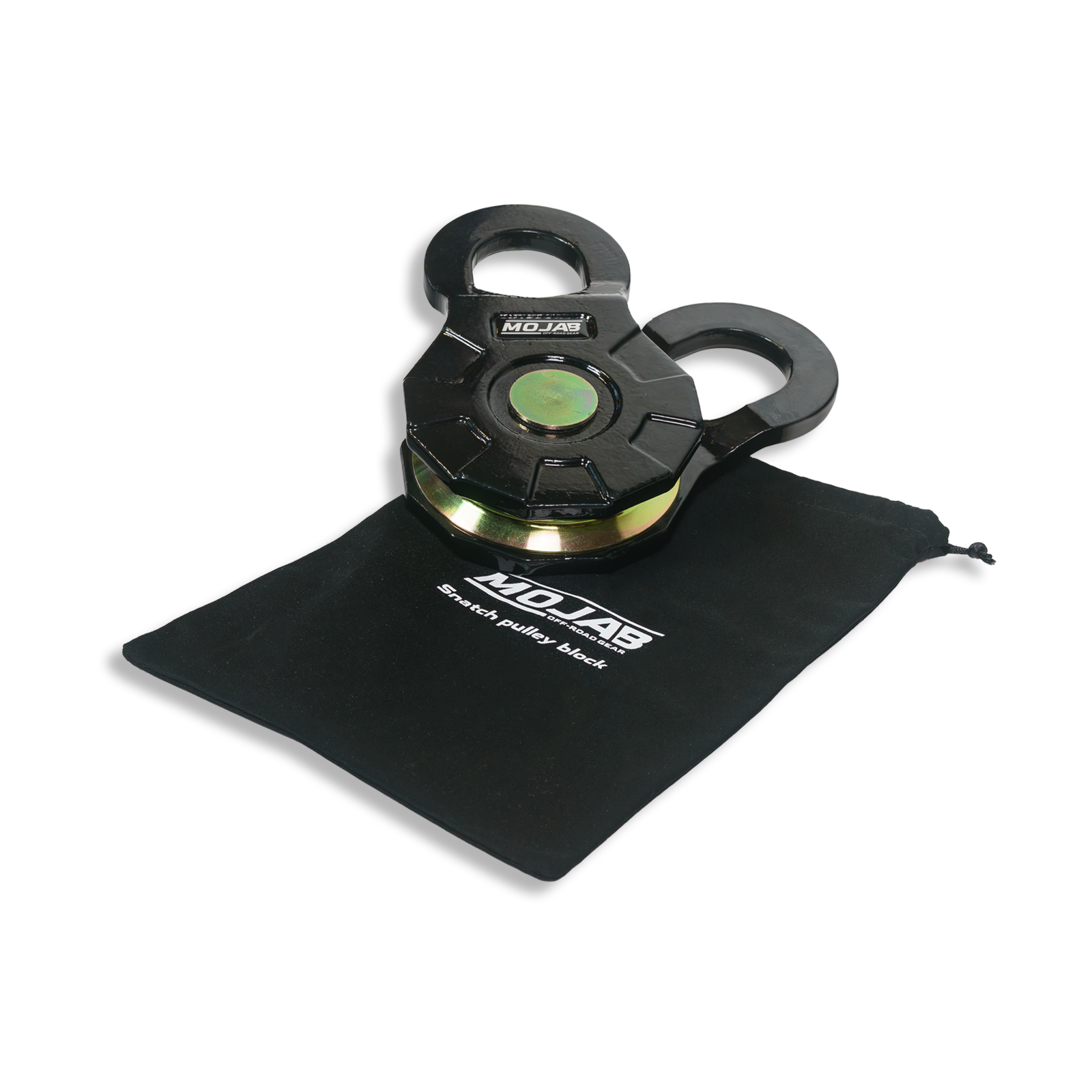 Black MOJAB OFFROAD Snatch Pulley Block for off-road recovery and winching applications.
