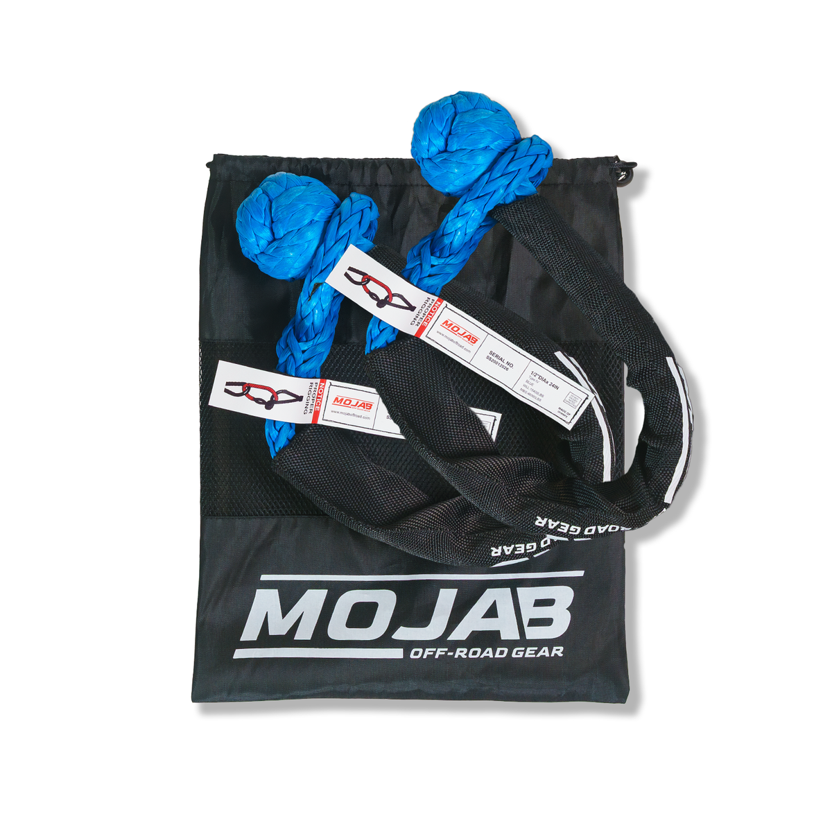 Set of two red MOJAB OFFROAD 1/2” x 24” soft shackles with sleeves, durable off-road recovery gear for vehicle towing and lifting.