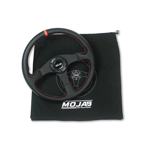 13.5-inch MOJAB OFFROAD flat steering wheel with leather or suede cover, showcasing a sleek, durable design for off-road vehicles.