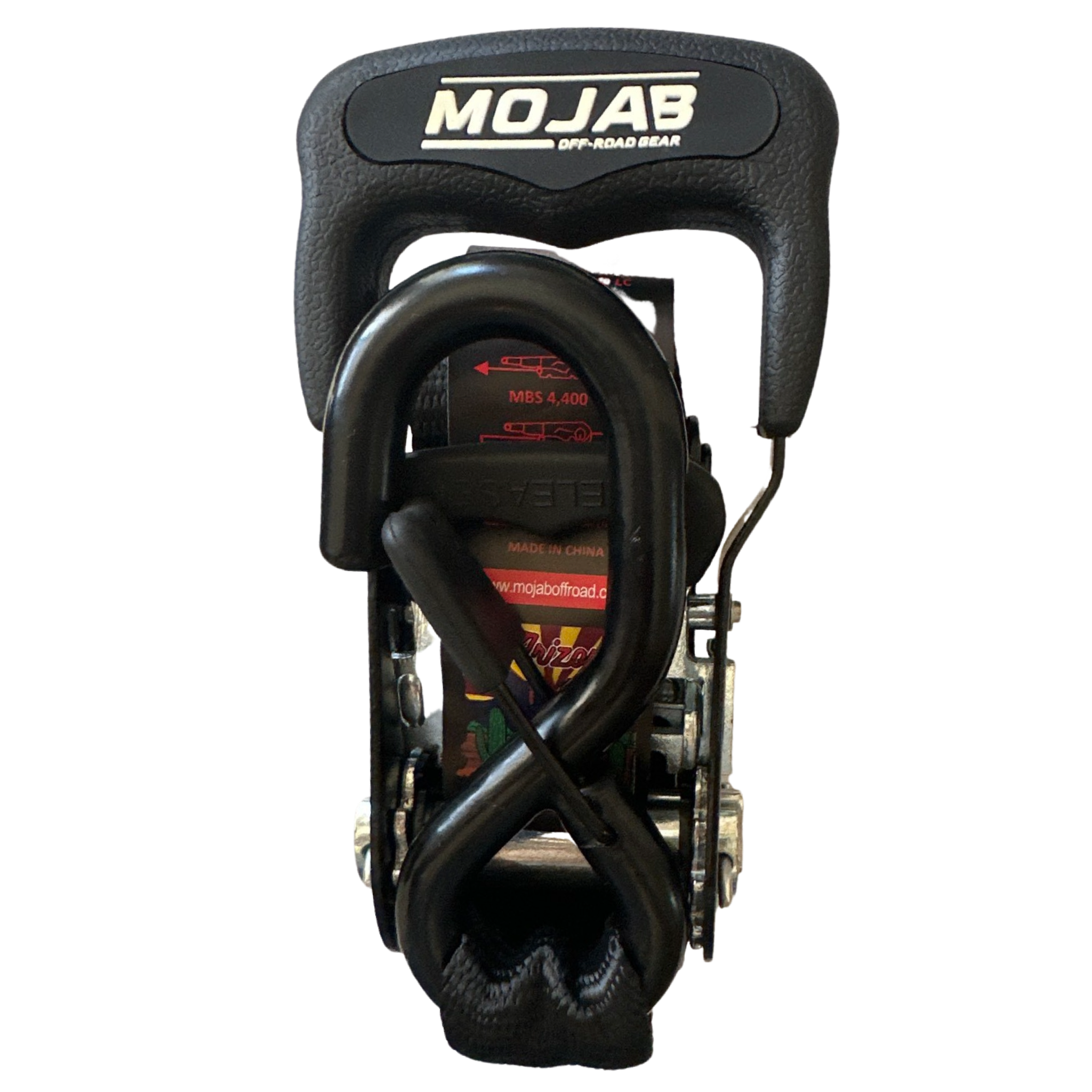 MOJAB OFFROAD 1.6" x 15' ratchet tie-down set with closed hooks, pack of four, durable straps for securing cargo.