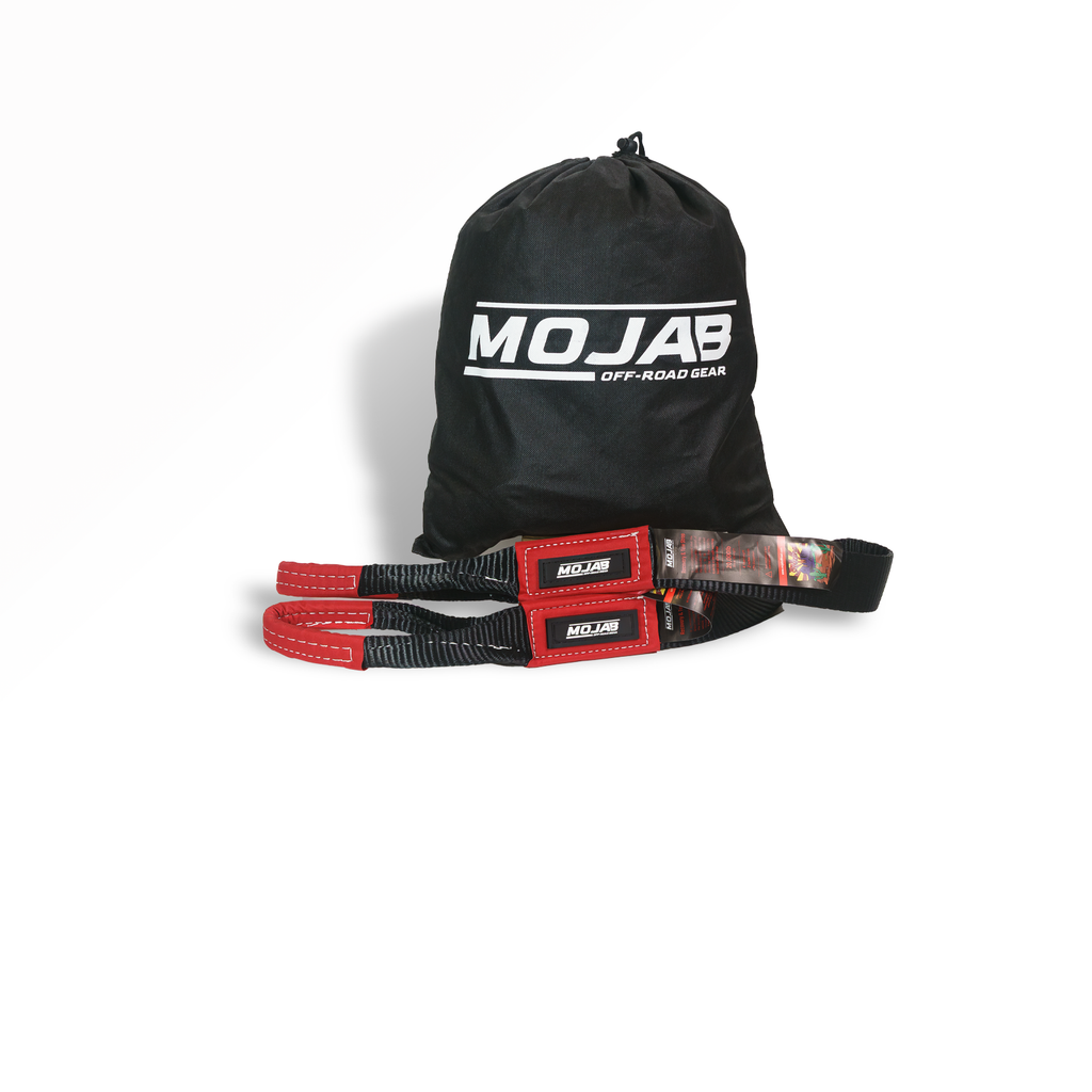 Mojab Offroad 2x4-inch short tow strap with hook ends, durable winch strap for vehicle recovery with lifetime warranty