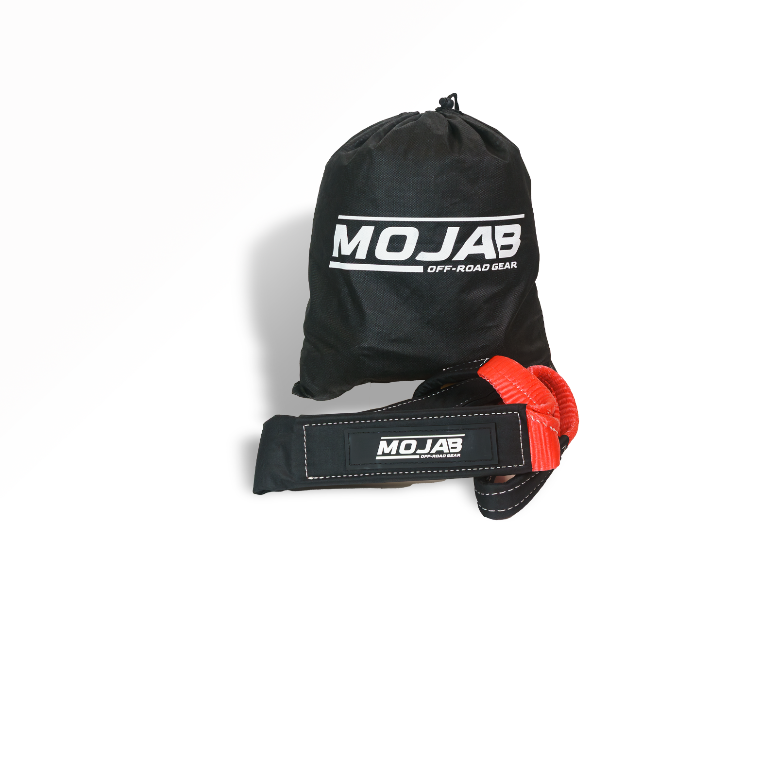 MOJAB OFFROAD 3x4 inch tow strap with short strap and winch strap design, durable material, and lifetime warranty.