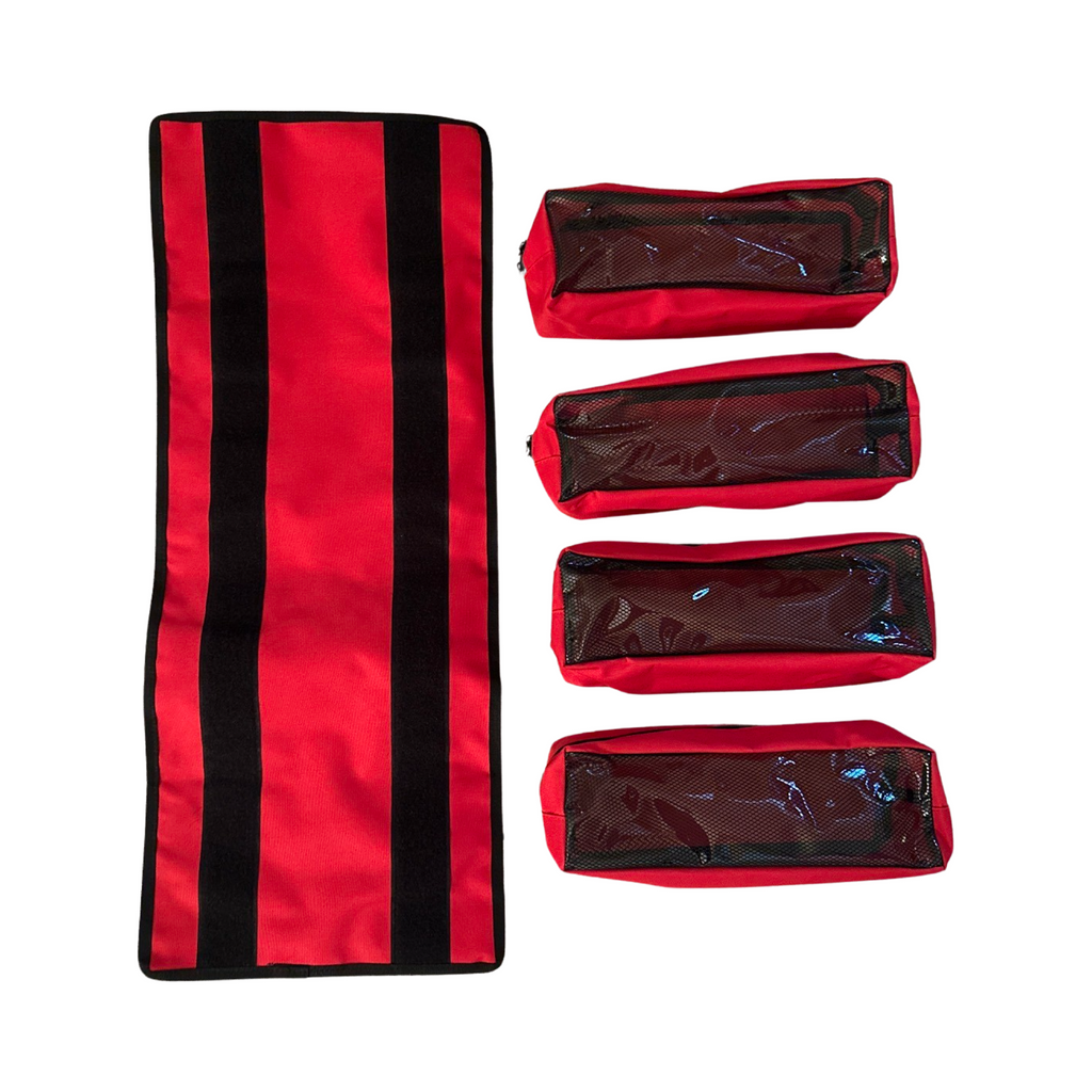 Red MOJAB OFFROAD medium canvas trail bag with removable pouches for organizing tools and gear during outdoor adventures.