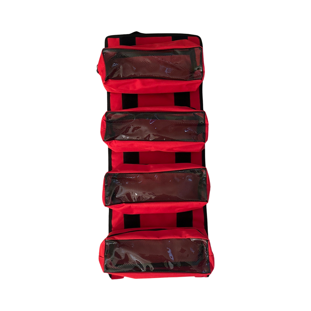 Medium red MOJAB OFFROAD canvas trail bag with removable pouches for tool organization and storage.