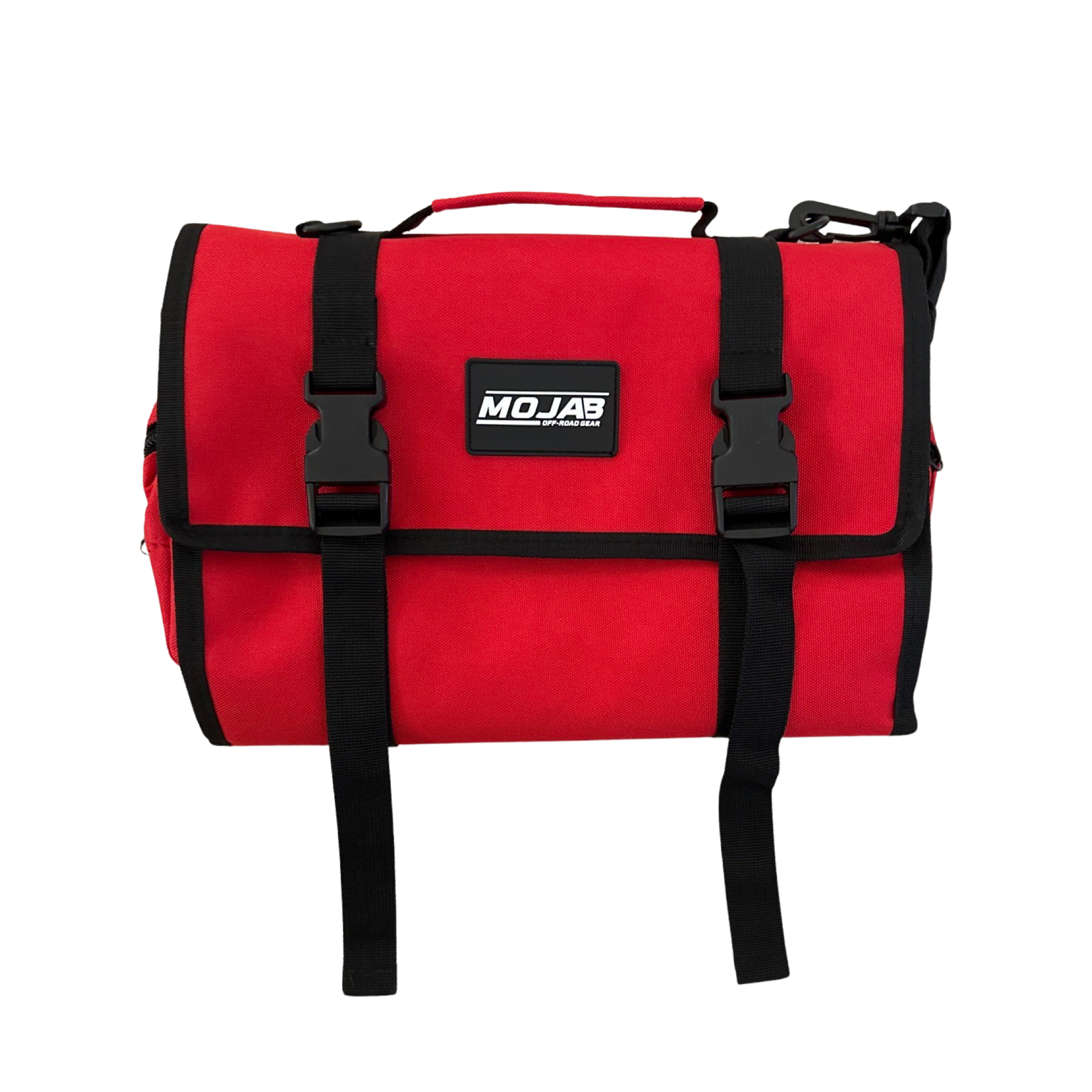 Red MOJAB OFFROAD medium canvas trail bag with removable pouches for tools and gear storage.