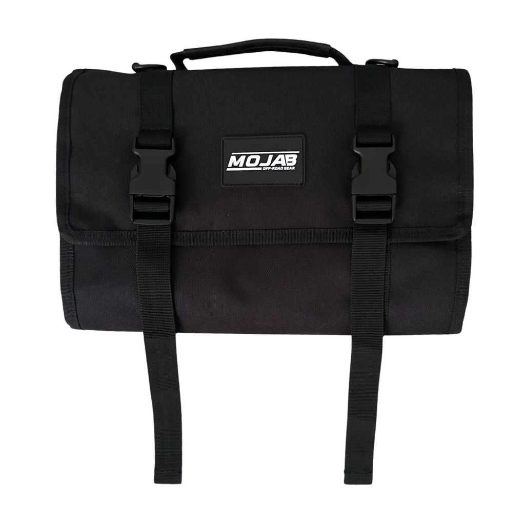 Red MOJAB OFFROAD medium canvas trail bag with removable pouches, designed for tool organization and outdoor adventures.