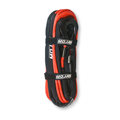 Red 3/8-inch by 85-foot double braided MOJAB OFFROAD winch rope with removable forged hook for heavy-duty pulling.