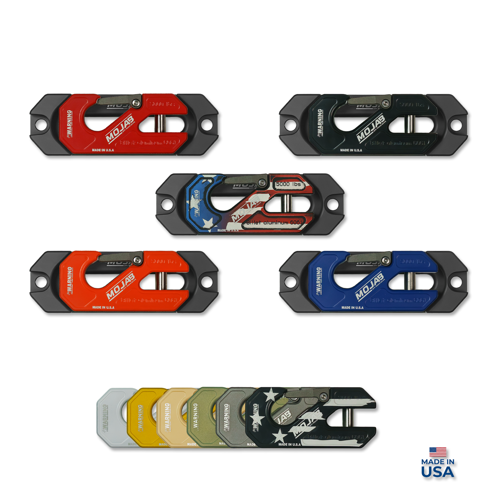 Red aluminum side-by-side UTV winch shackle with fairlead kit by MOJAB OFFROAD, designed for recessed mounting and durability.