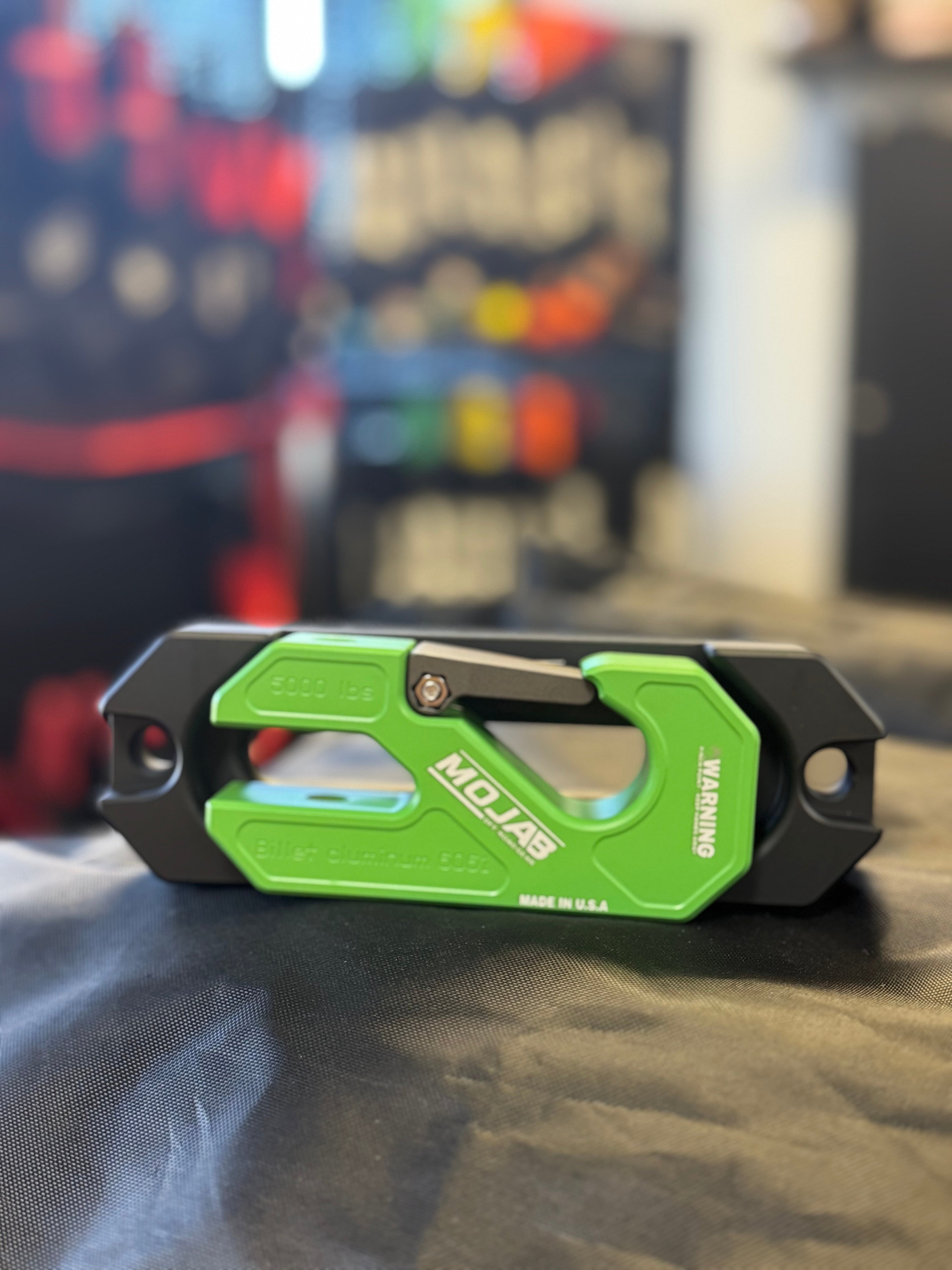 Red MOJAB OFFROAD Side By Side UTV Aluminum Recessed Winch Shackle with Fairlead Kit for off-road recovery and durability.