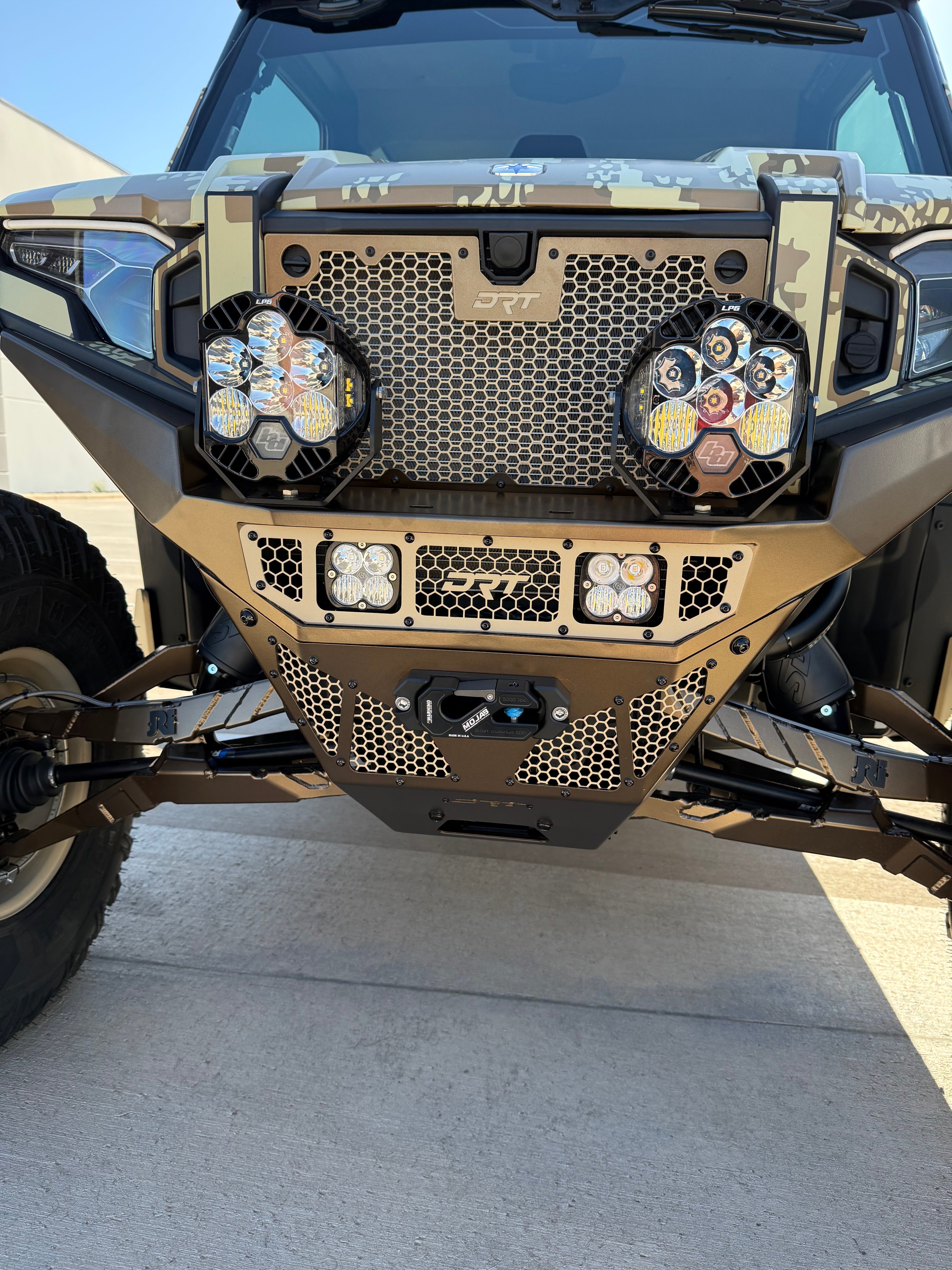 Red MOJAB OFFROAD aluminum side-by-side UTV winch shackle with fairlead kit, recessed design and lifetime warranty.