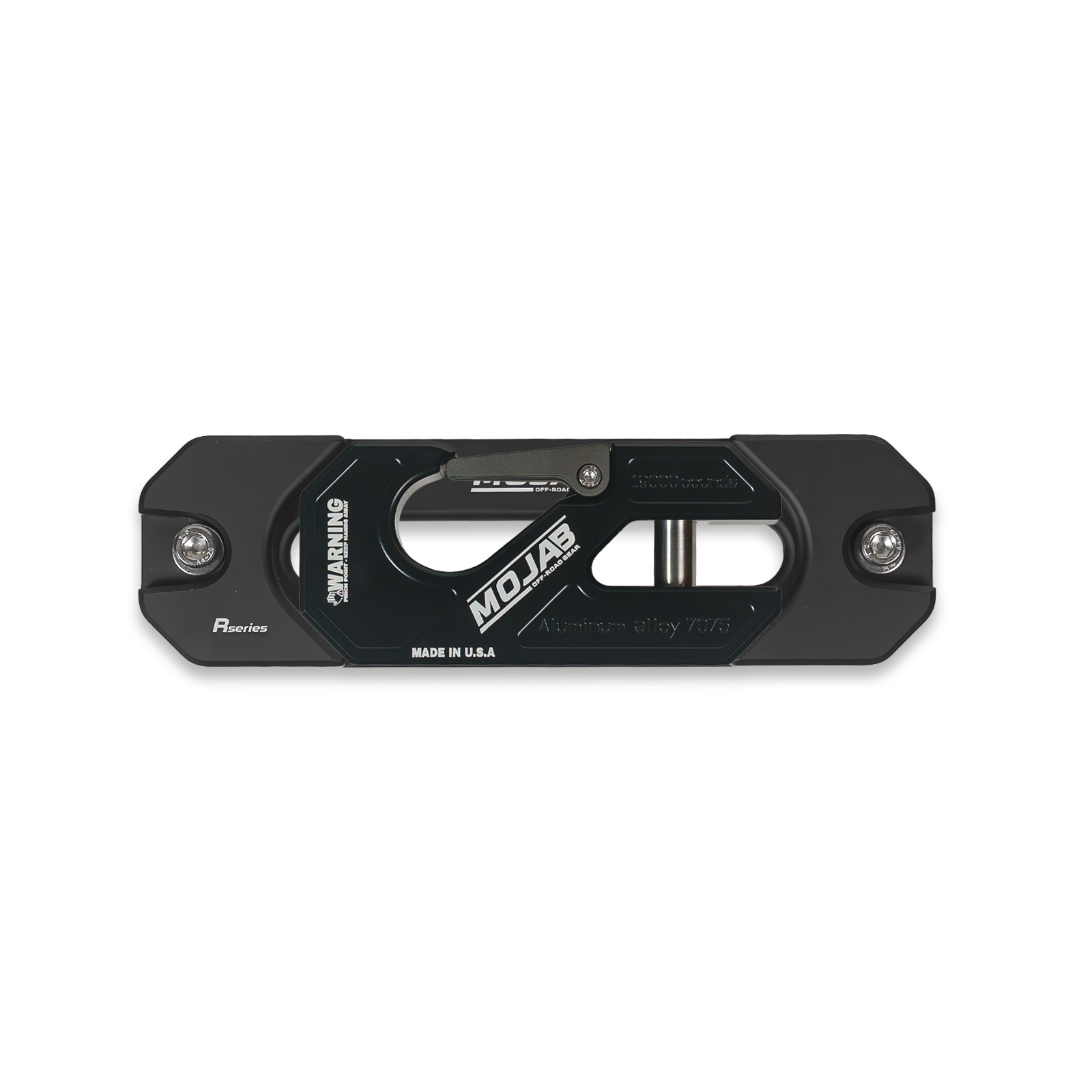 Yellow aluminum recessed winch shackle with fairlead kit from MOJAB OFFROAD, designed for off-road winching and recovery.