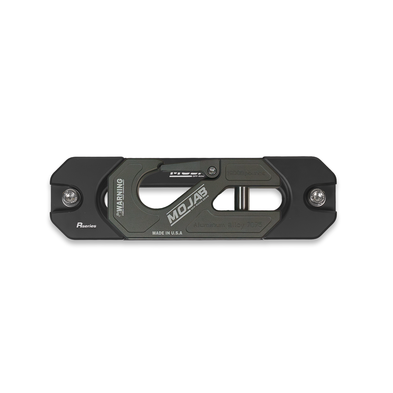 Yellow aluminum recessed winch shackle with fairlead kit by MOJAB OFFROAD, designed for off-road winching applications.