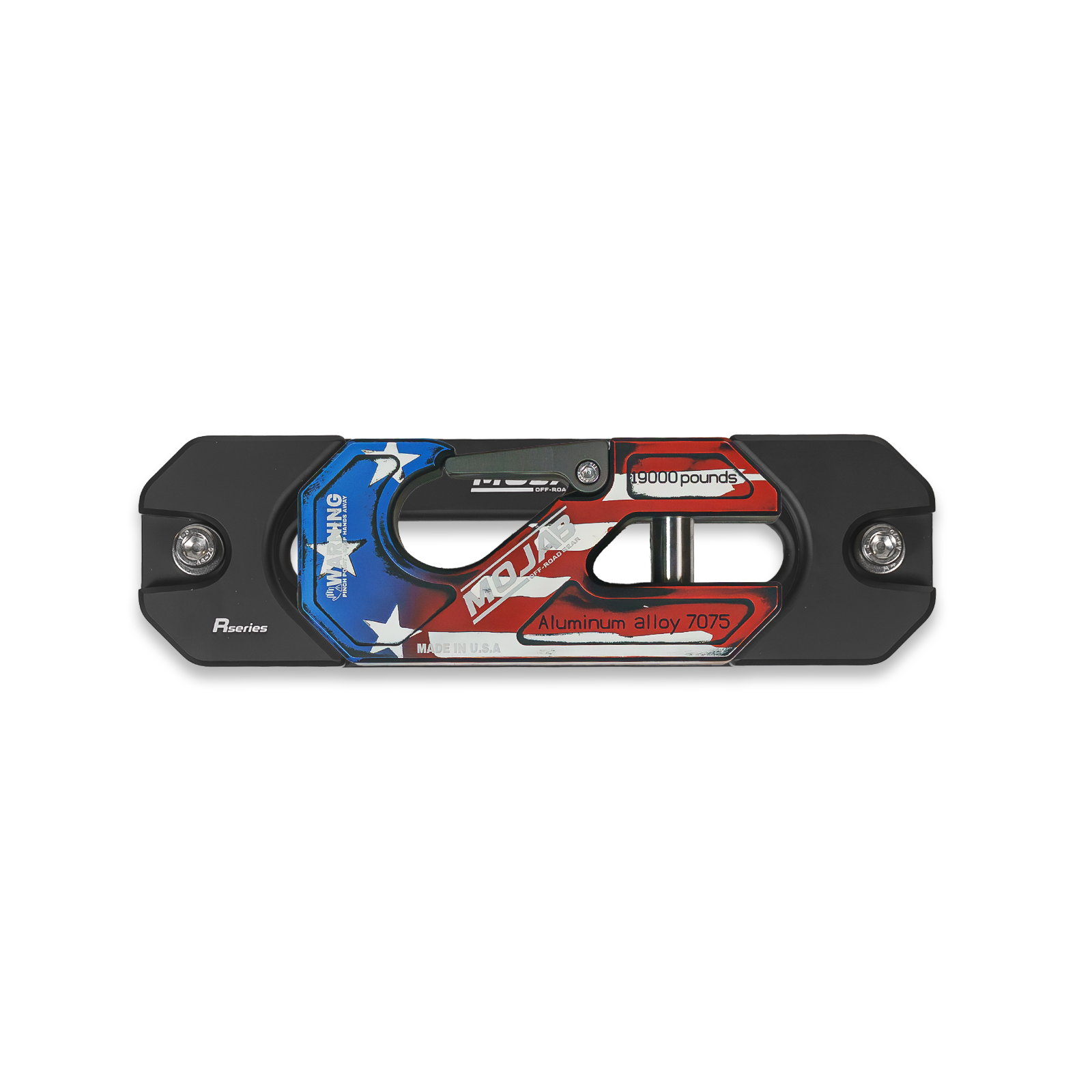 Yellow aluminum recessed winch shackle with fairlead kit from MOJAB OFFROAD, designed for durable off-road winching.