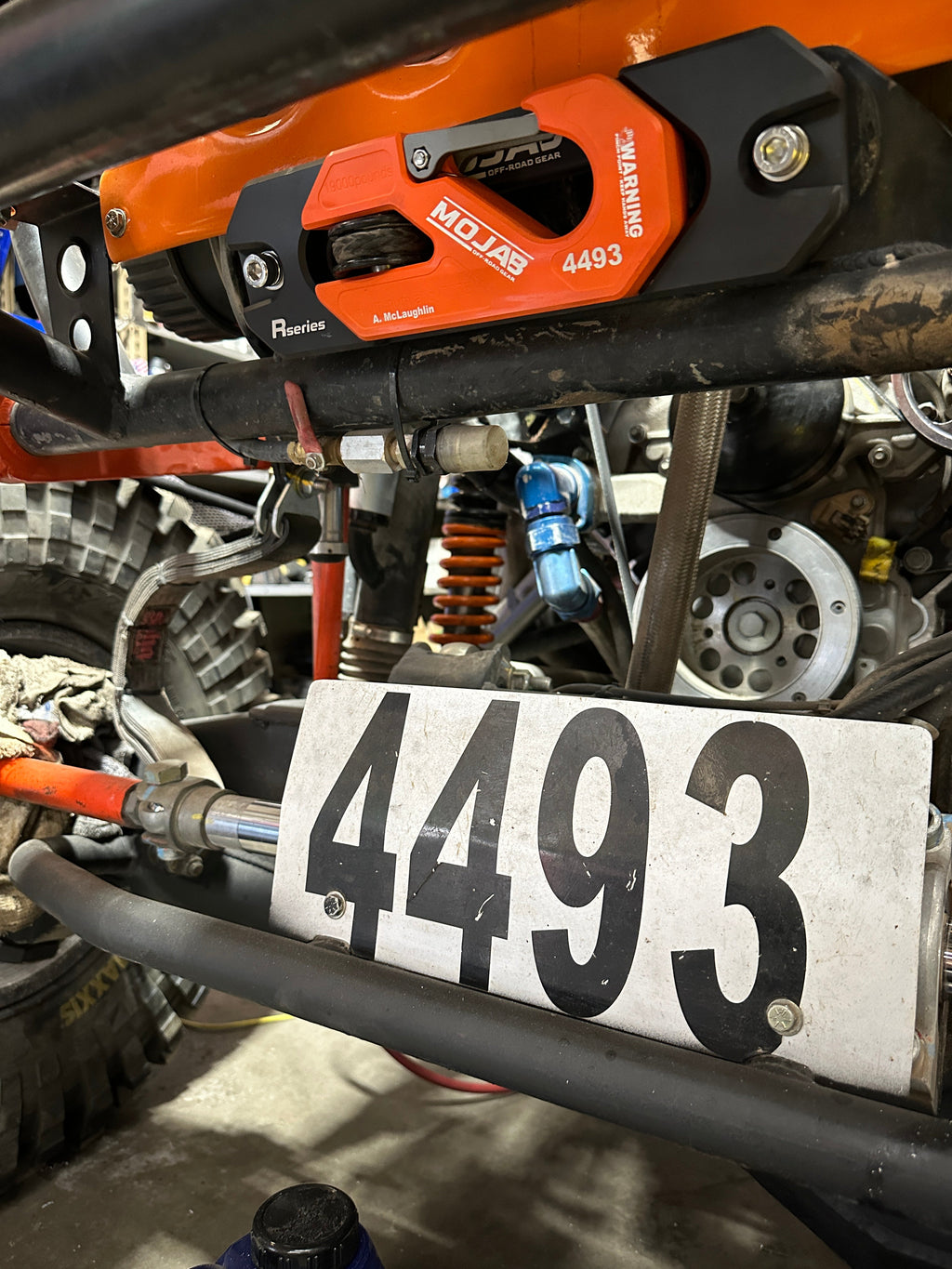 Yellow aluminum recessed winch shackle with fairlead kit from MOJAB OFFROAD, designed for durable off-road winching.