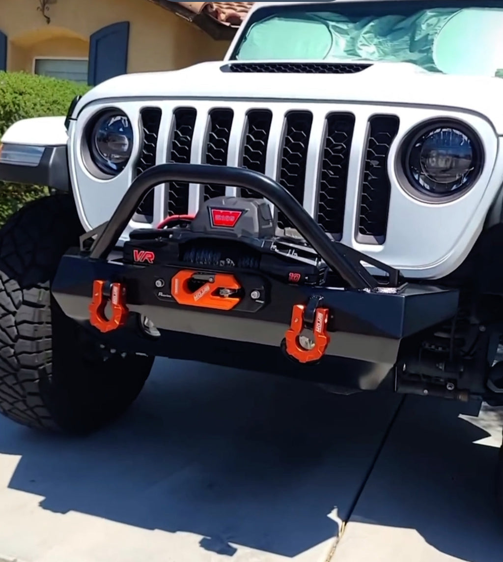 Yellow aluminum recessed winch shackle with fairlead kit, designed for off-road vehicles by MOJAB OFFROAD with lifetime warranty