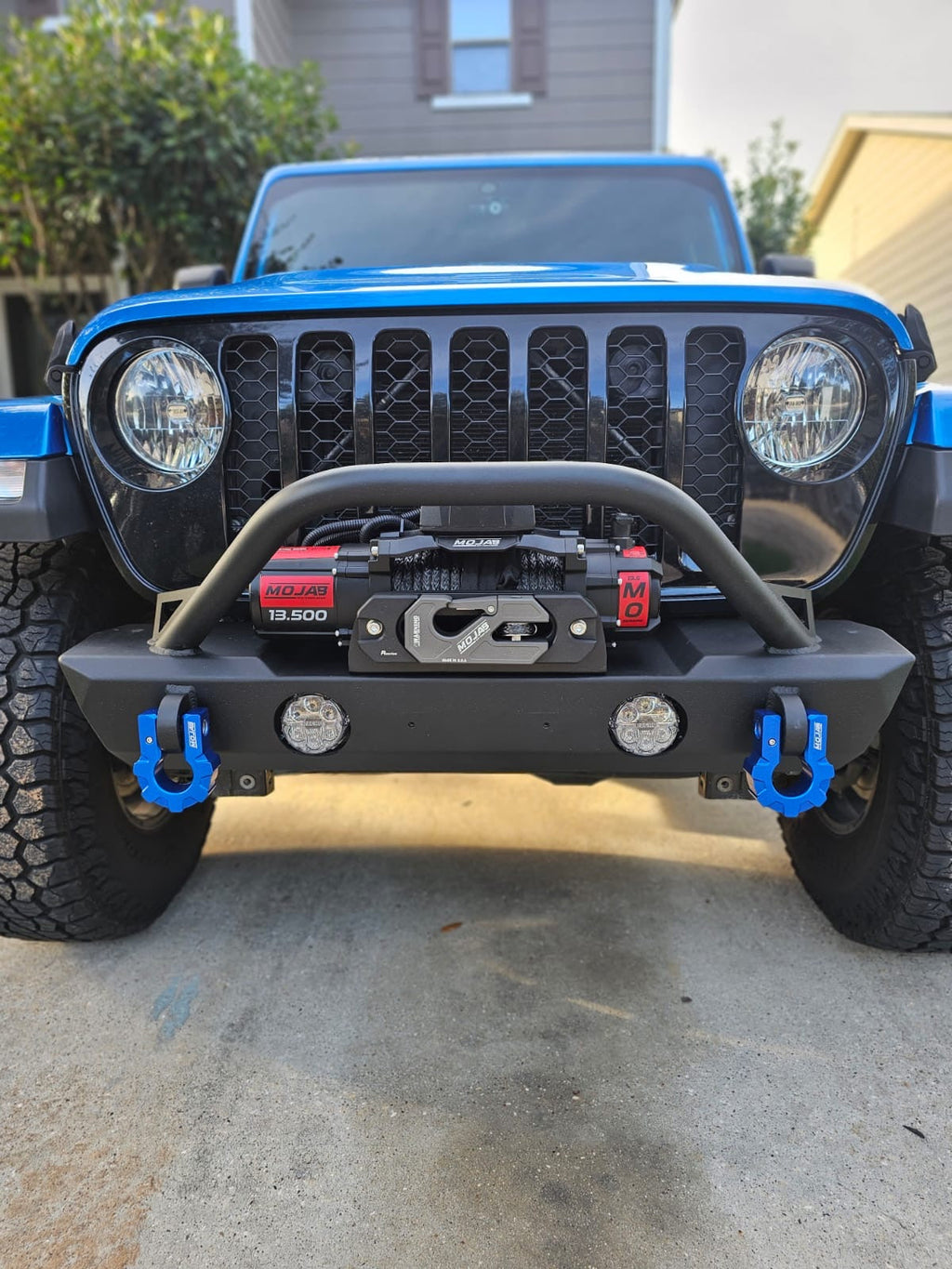 Yellow aluminum MOJAB OFFROAD recessed winch shackle with fairlead kit, designed for durable off-road winching.