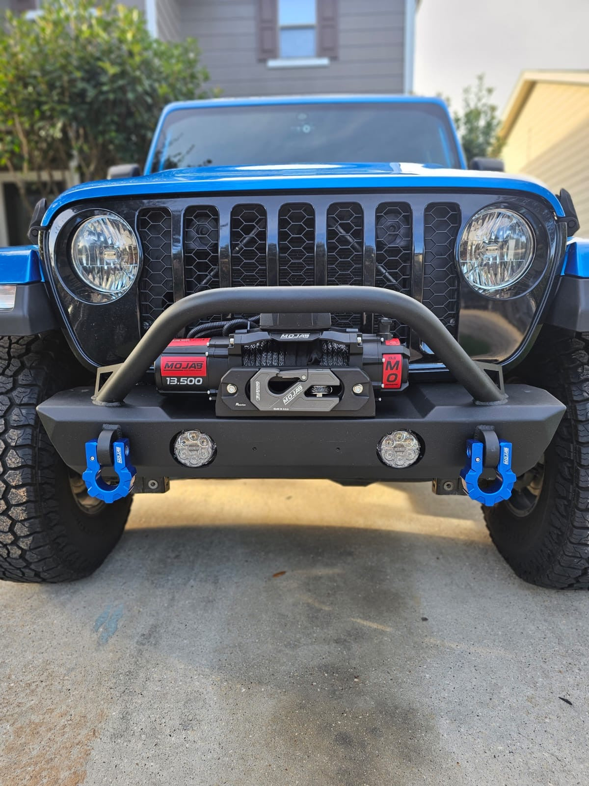 Yellow aluminum MOJAB OFFROAD recessed winch shackle with fairlead kit, designed for durable off-road winching.