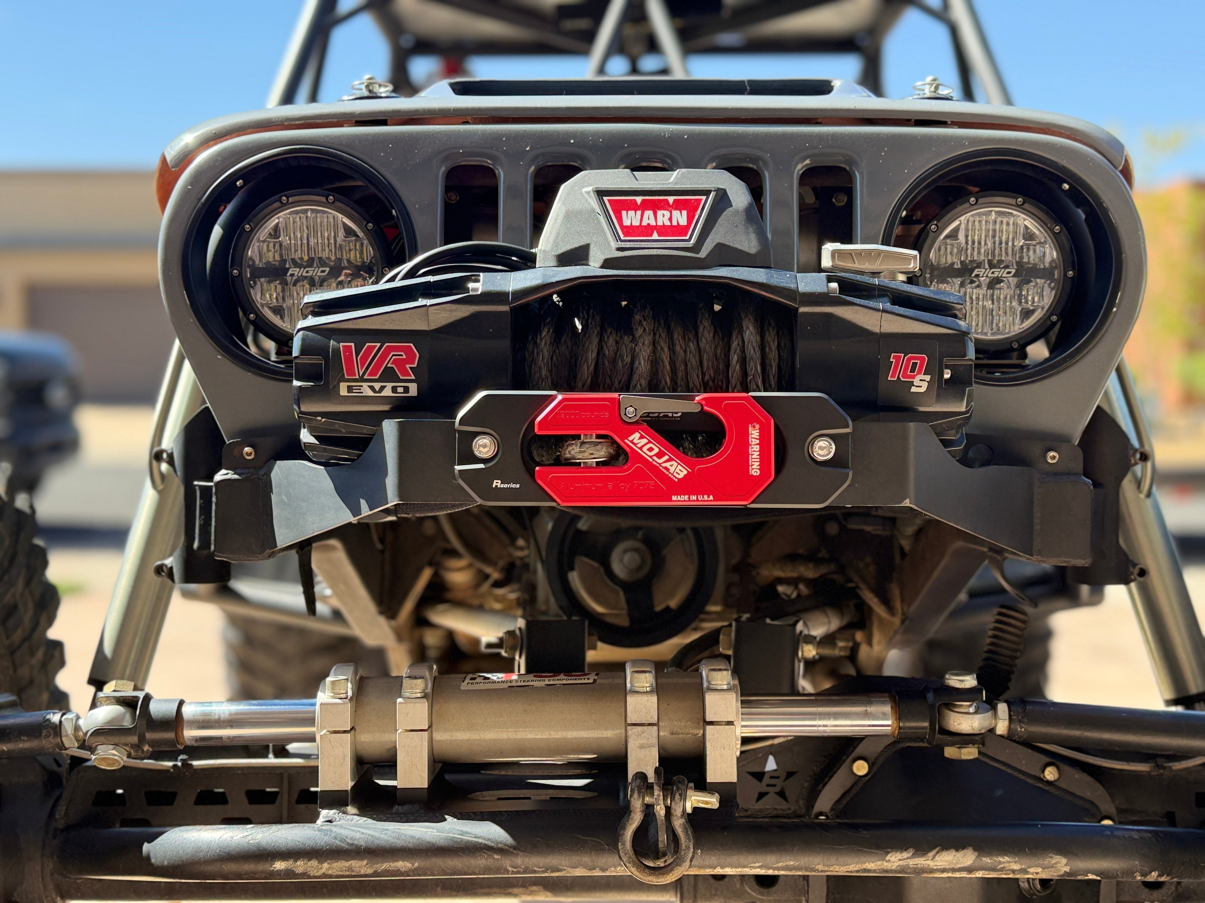 Yellow aluminum recessed winch shackle with fairlead kit by MOJAB OFFROAD, durable and designed for heavy-duty off-road use.