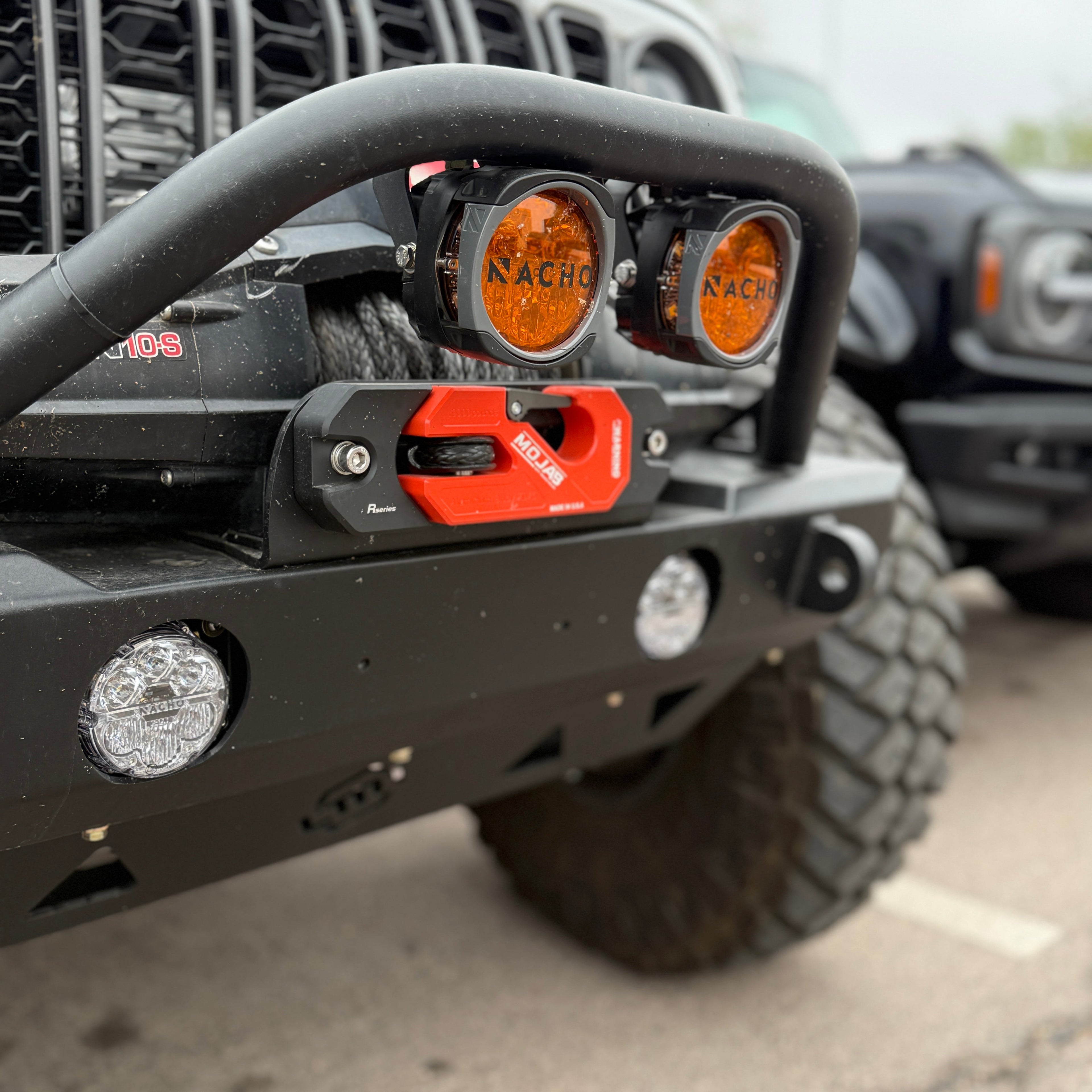 Yellow aluminum recessed winch shackle with fairlead kit by MOJAB OFFROAD, designed for durable off-road winching.