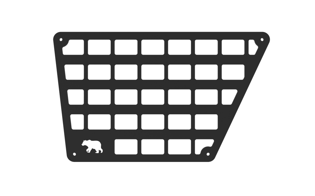 3rd Gen Tacoma door Molle panel set by New Holland Overland, showing durable black aluminum panels with mounting points for gear.
