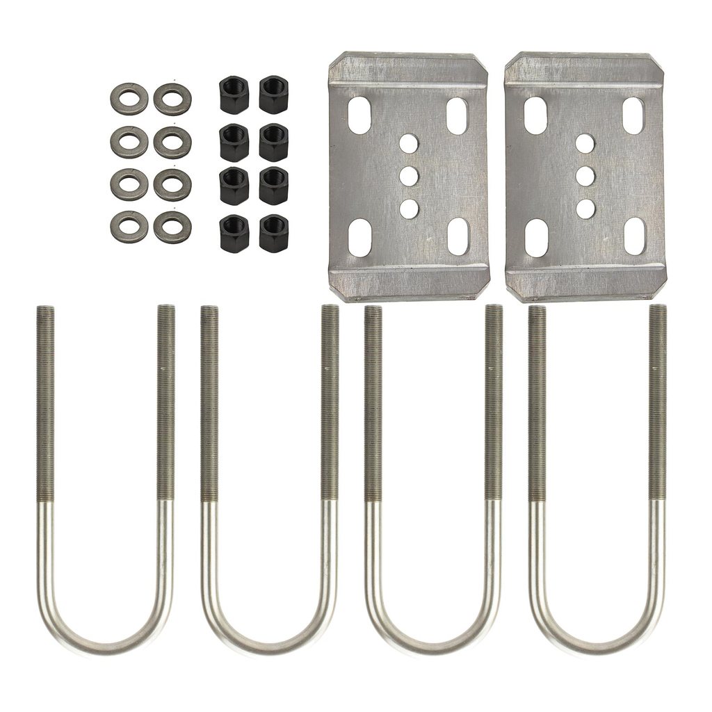 Toyota 8-inch U-bolt flip kit for rear axle swap on 86-95 pickups and 4Runners, shown in Riley Mountain Motorsports image.