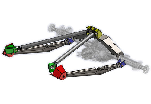 Riley Mountain Motorsports 40-inch trailing arm 4 link kit with single shock, featuring durable metal components and mounting points.
