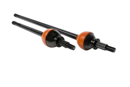 Skinny Pedal Racing RCV CV Axle Set for CVJ44-JK with Spyntec hub conversion kit, showing assembled axles and components.