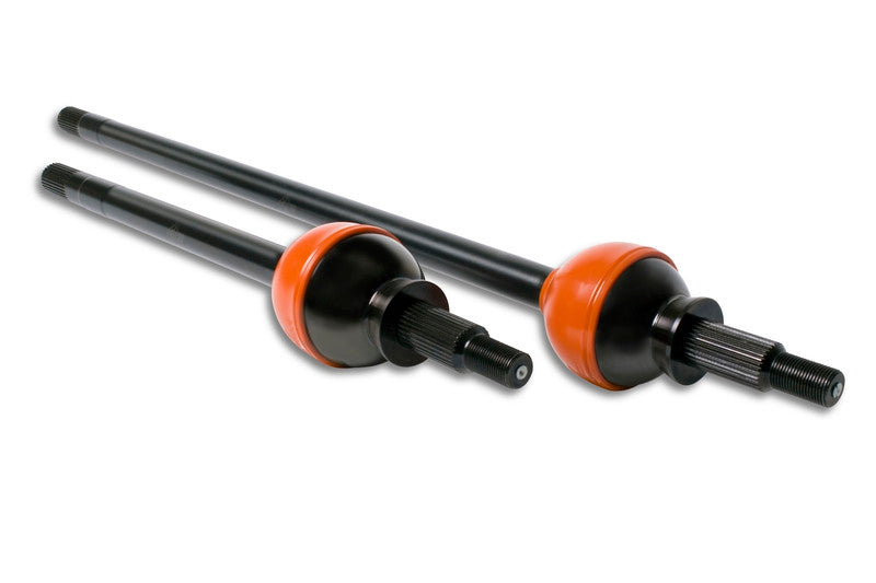 Skinny Pedal Racing Ultimate Dana 30 30T CV Axle Set for Jeep JK, showing the durable axles with boots and joints.