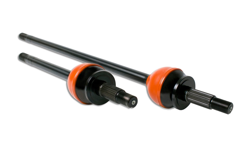 Skinny Pedal Racing Ultimate Dana 30 CV Axle Set for Jeep JK Wrangler and Unlimited, showing assembled axles with CV joints