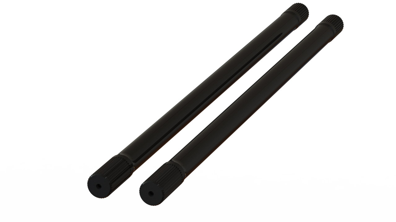 Rear full float axle shafts for Jeep JL Rubicon from Skinny Pedal Racing, made of Ultimate 4340 steel, shown in image.
