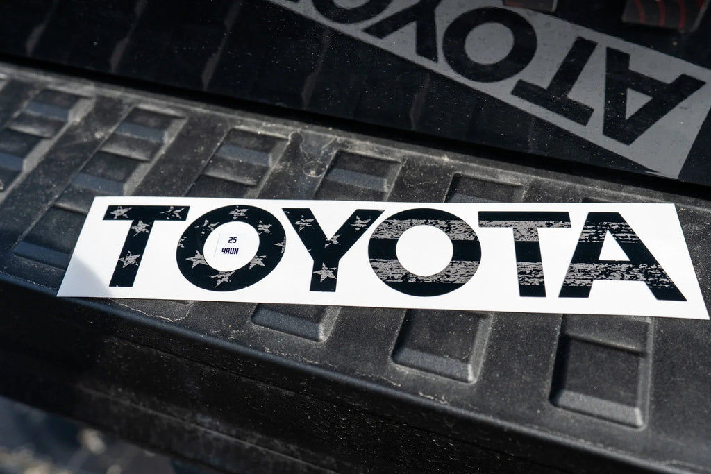 Red, white, and blue Toyota Freedom Series rear hatch liftgate emblem inlays for 2025+ 4Runner, made by StickerFab.