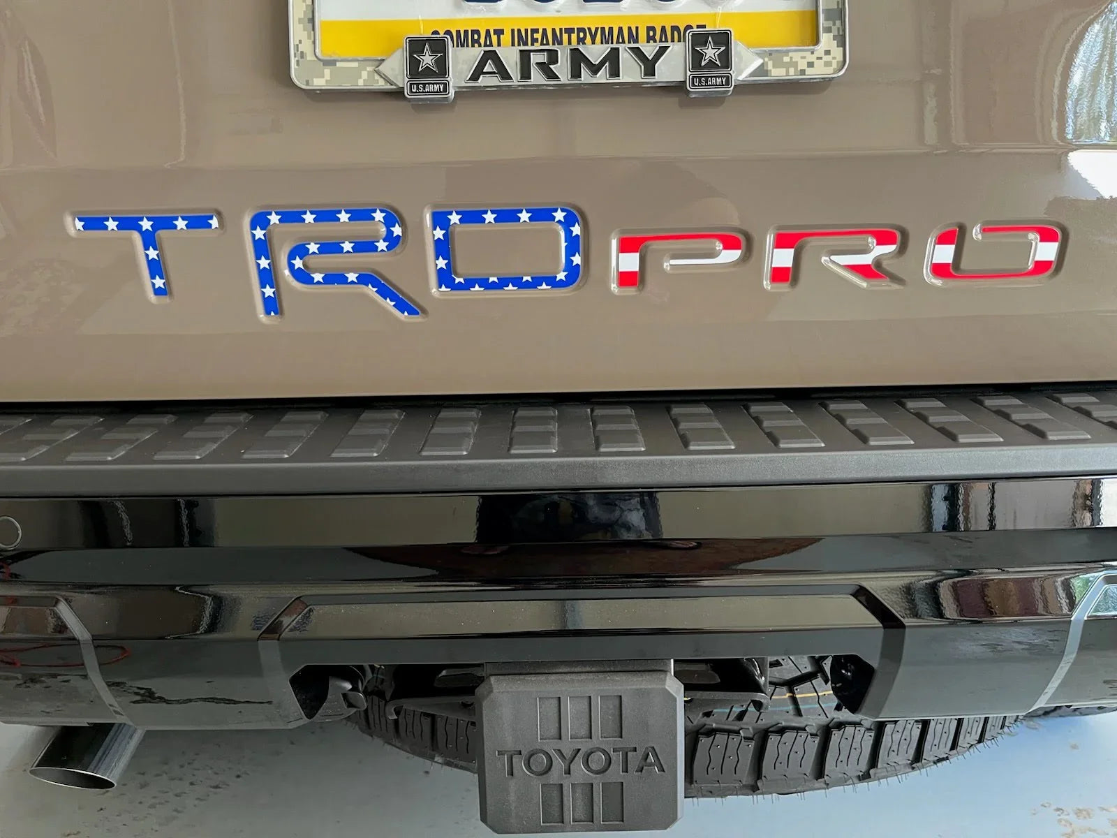 Red, white, and blue TRD Pro rear hatch liftgate emblem inlays for 2025+ Toyota 4Runner TRD Pro by StickerFab.