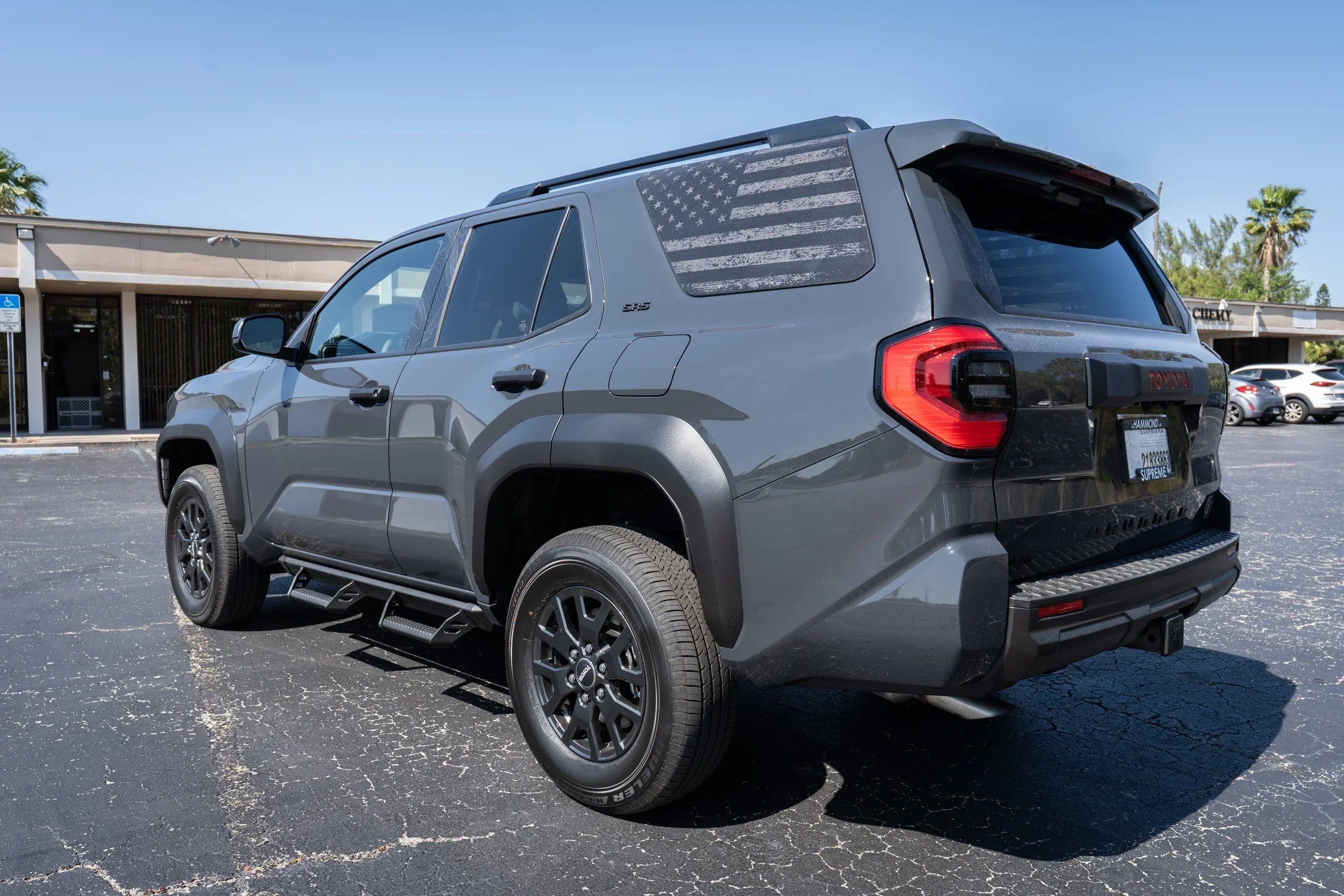 Perforated American Flag rear window overlay vinyl for 2025+ Toyota 4Runner, exterior car decal by StickerFab