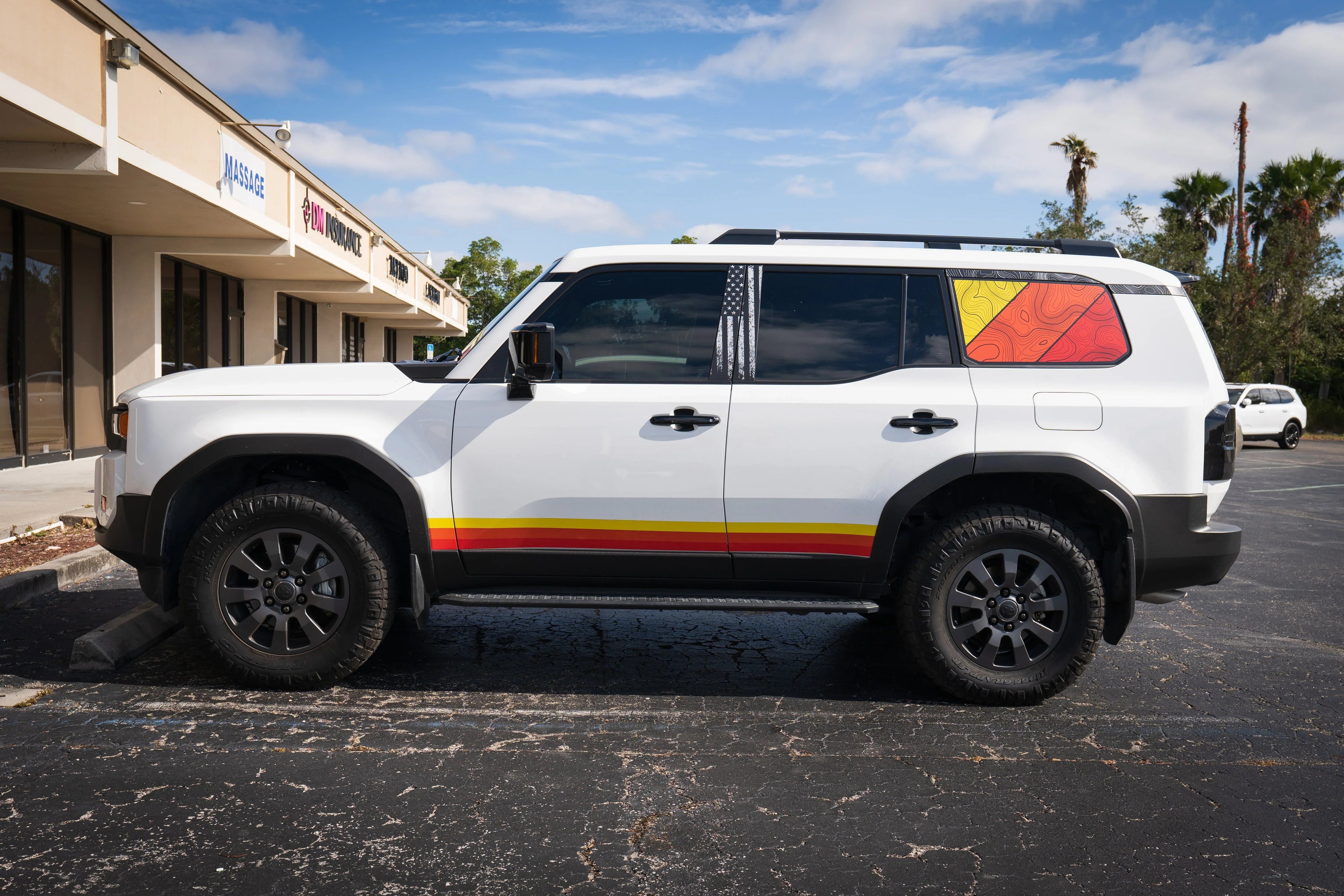 TRD Style Topographic Rear Window Overlays for 2024+ Land Cruiser, vinyl exterior accessory from StickerFab